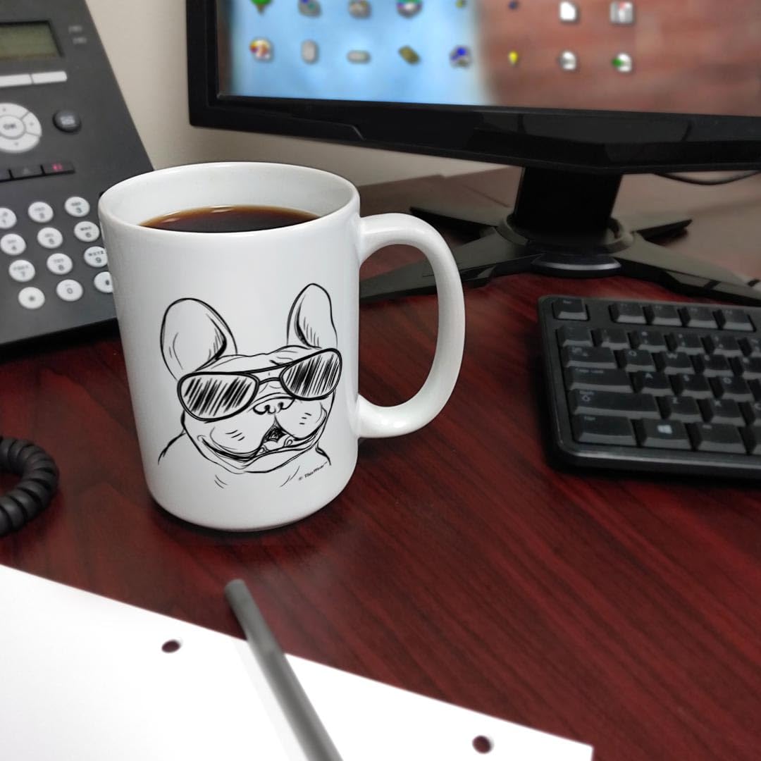 Dog Cup French Bulldog Sunglasses Mug French Bulldog Mug Frenchie Gift 15-oz Coffee Mug Tea Cup White