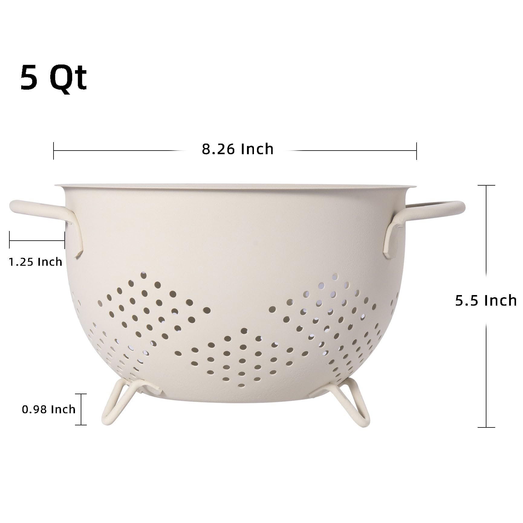 Metal Colander 5 Quart Powder Coated Self-Draining Metal Strainer With Base,Kitchen Pasta Fruit Vegetable Basket With Double Han
