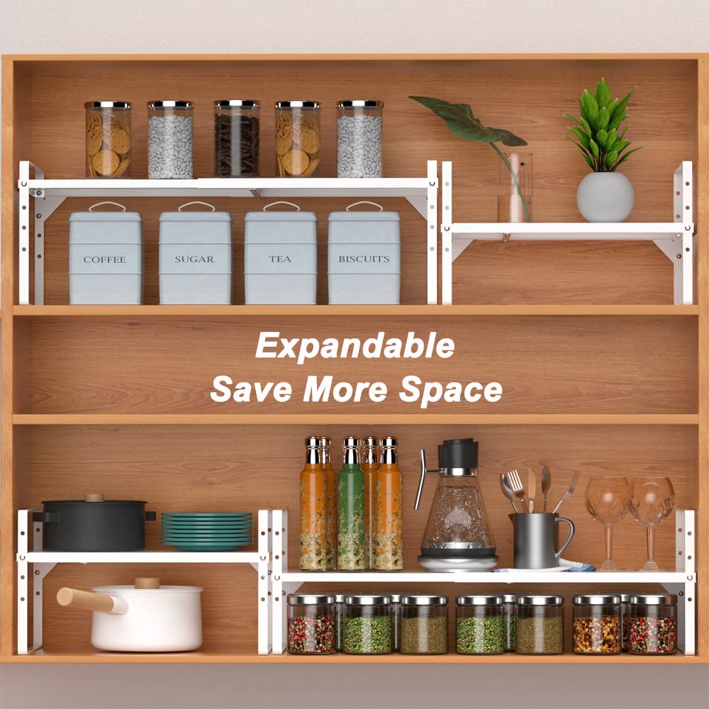 Wejipp Cabinet Organizer Shelf Expandable Counter Shelf Stackable Shelf Adjustable Storage Shelf Riser For Kitchen Pantry Counte