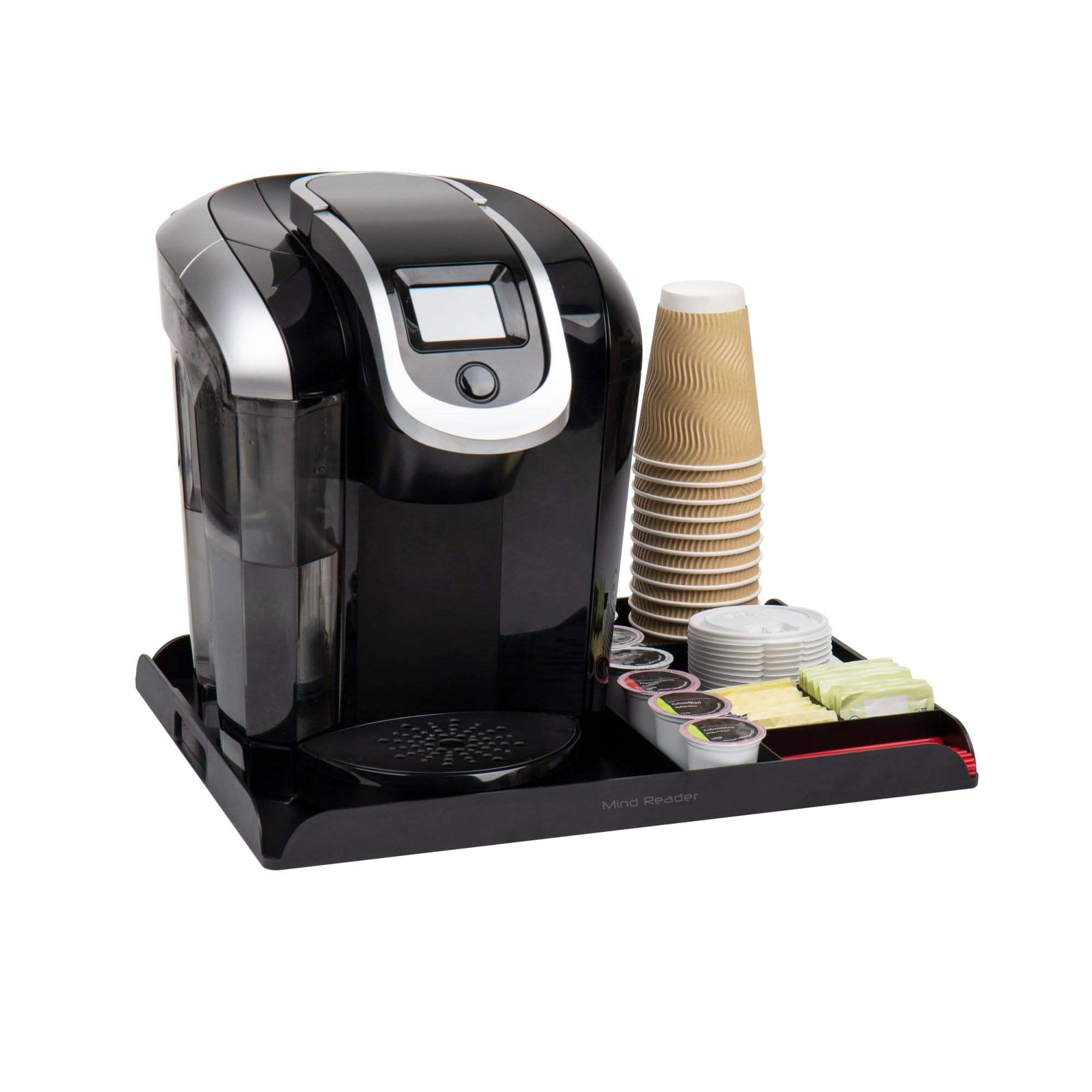 Mind Reader Coffee Station Serving Tray, 7 Pod Capacity, Countertop Organizer, Storage, 17.5'' L X 13.25'' W X 1.25'' H, Black