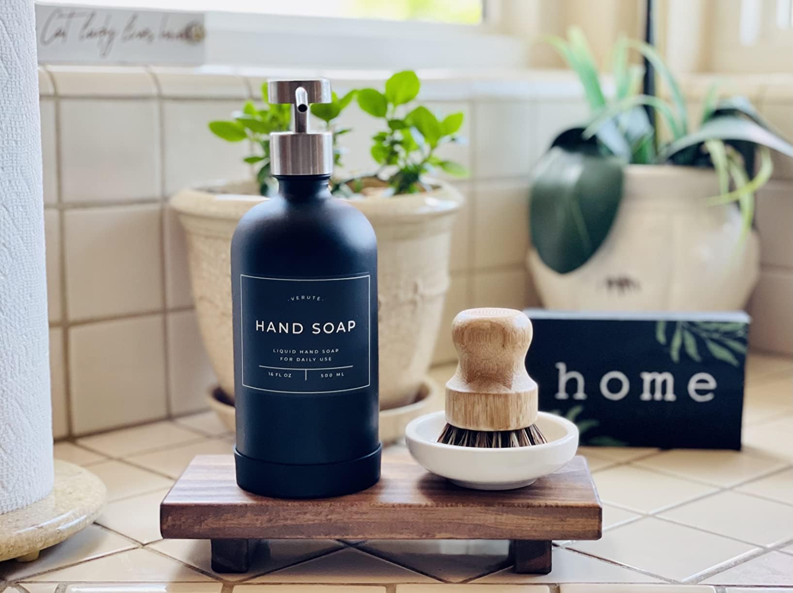 Wood Pedestal Soap Stand, Farmhouse Wood Riser, Soap Dish Holder/Tray Counter Decor For Bathroom Kitchen, Rustic Candle Plant Ho