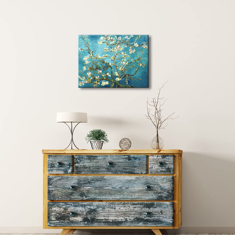 Wieco Art Almond Blossom Modern Framed Floral Giclee Canvas Prints By Van Gogh Famous Oil Paintings Reproduction Flowers Picture