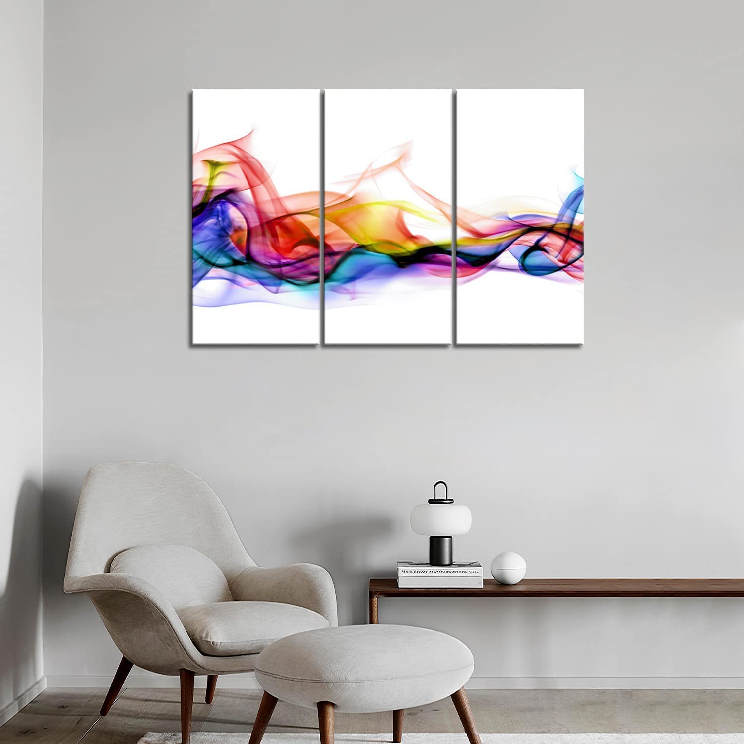 3 Panel Wall Art Fresh Look Color Abstract Smoke Colorful White Background Painting Pictures Print On Canvas Abstract The Picture for Home Modern Decoration (Stretched by Wooden Frame Ready to Hang)