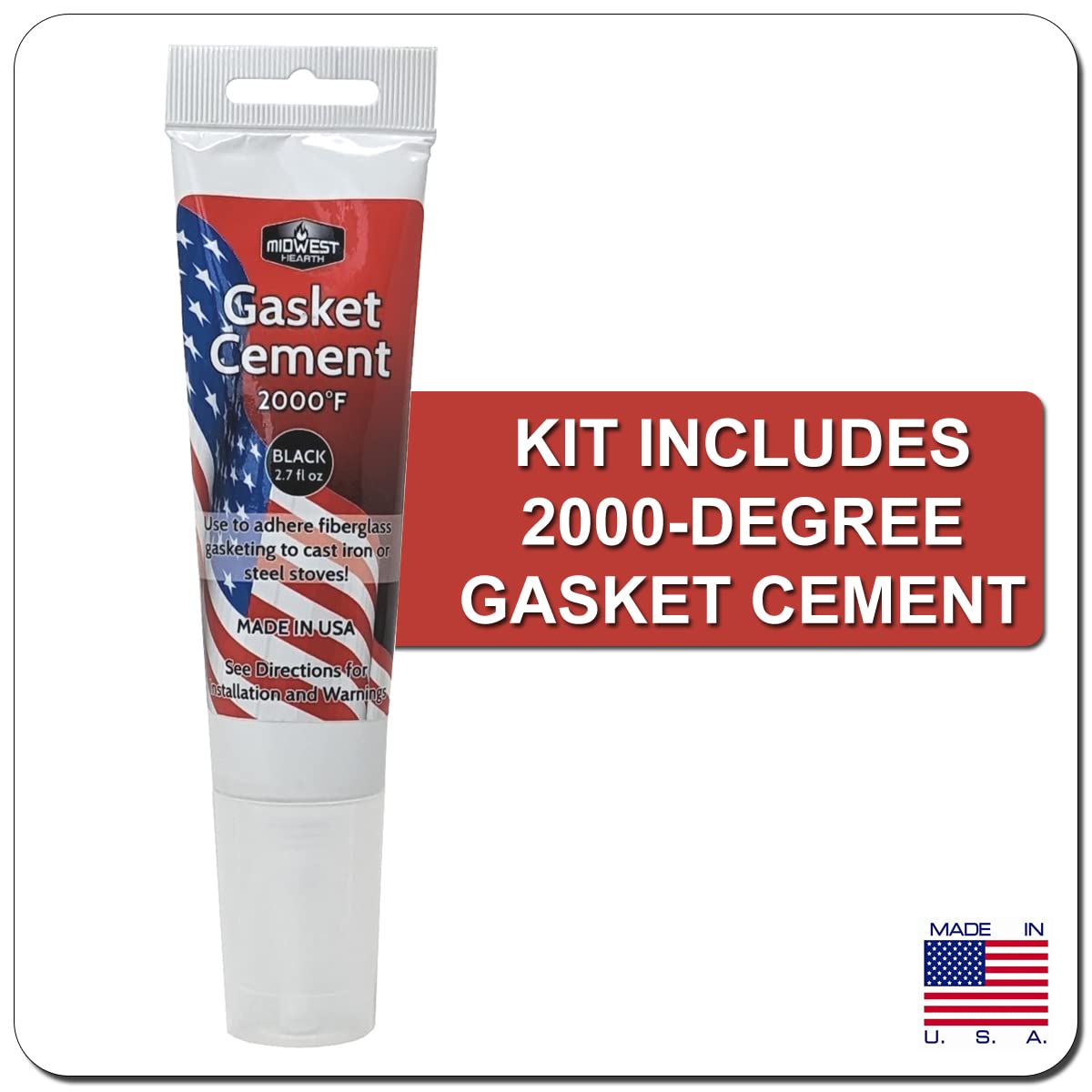 Midwest Hearth Wood Stove Replacement Gasket Kit For Woodburning Stoves - Graphite Impregnated Fiberglass Gaskets And Adhesive (