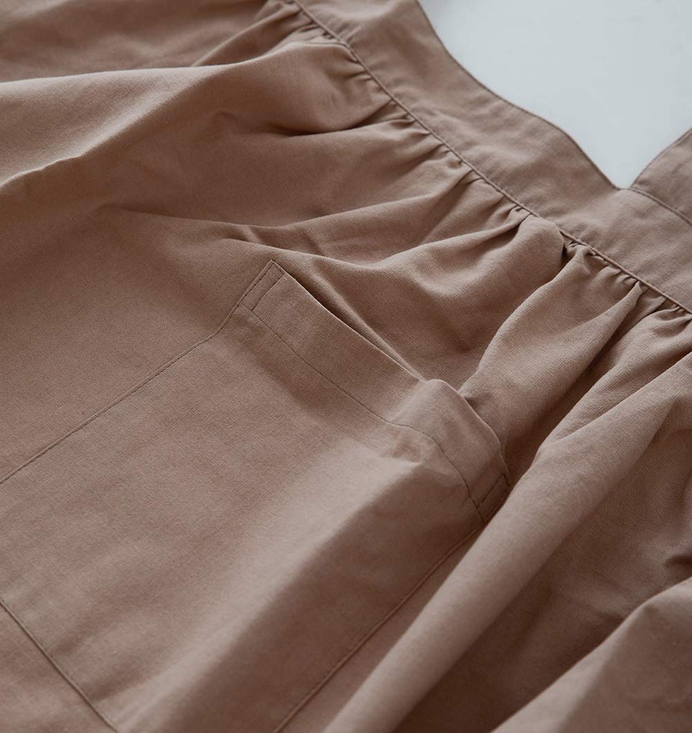 Faduofa Cotton Linen Apron Japanese Style Waterproof Aprons With Pockets For Kitchen Cafe Flower Shop Smock (Light Brown)