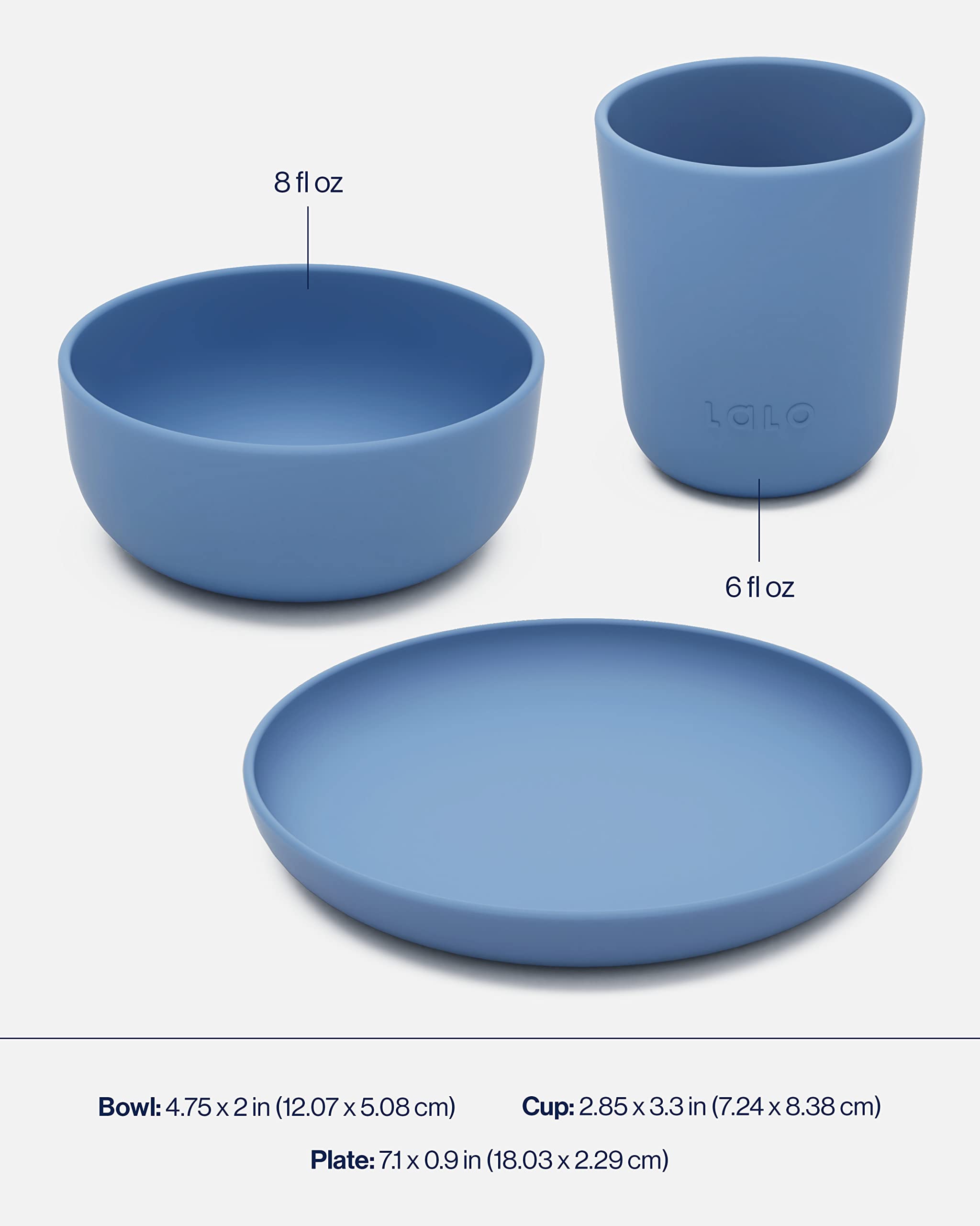 Lalo Big Bites Kids Dinnerware Set - 5 Piece Starter Kit, Dishwasher Safe, BPA Free, Blueberry