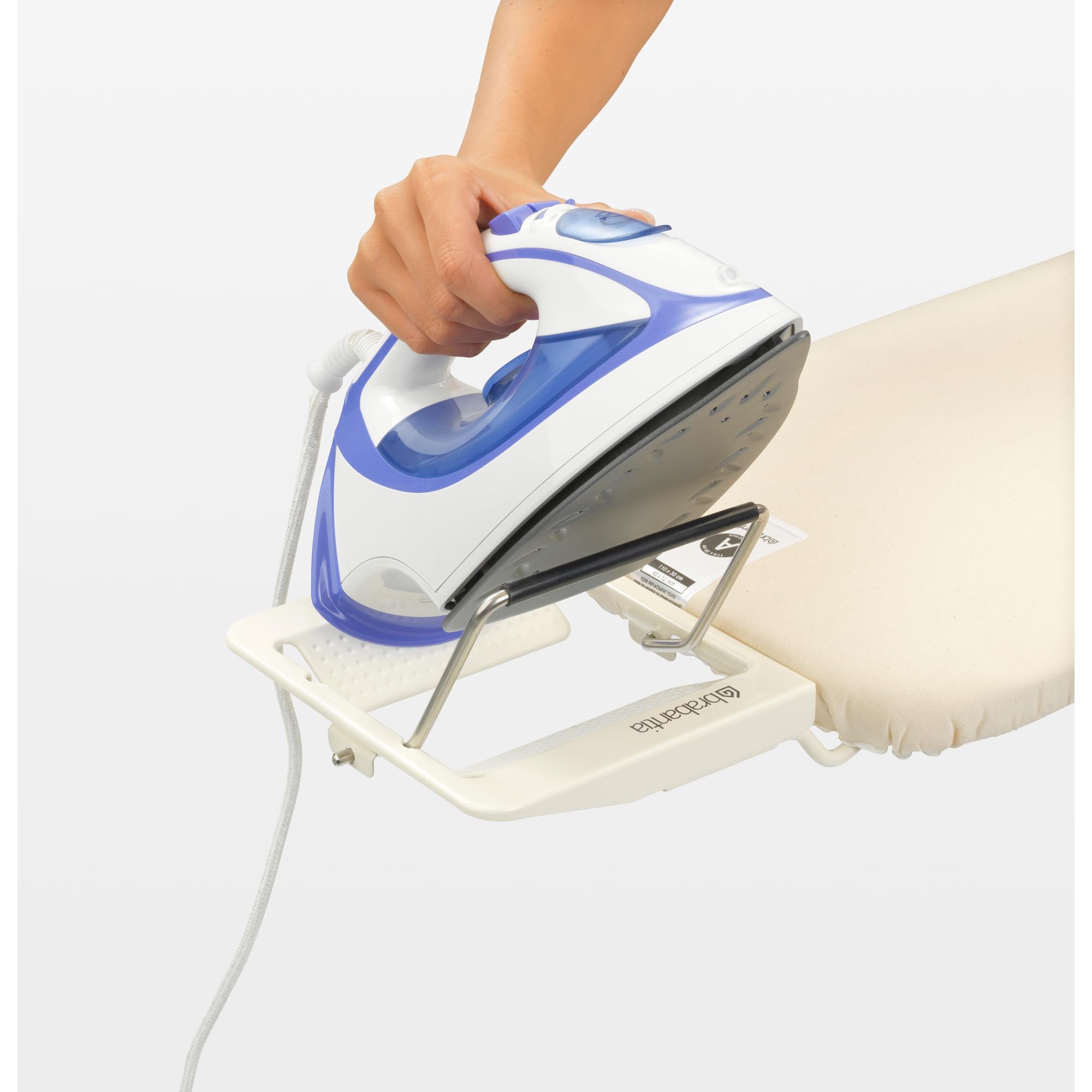 Brabantia Size A Compact Small Ironing Board (43X12 In) 7 Height Options, Adjustable Steam Iron Rest Holder (Denim Blue) Non-Sli