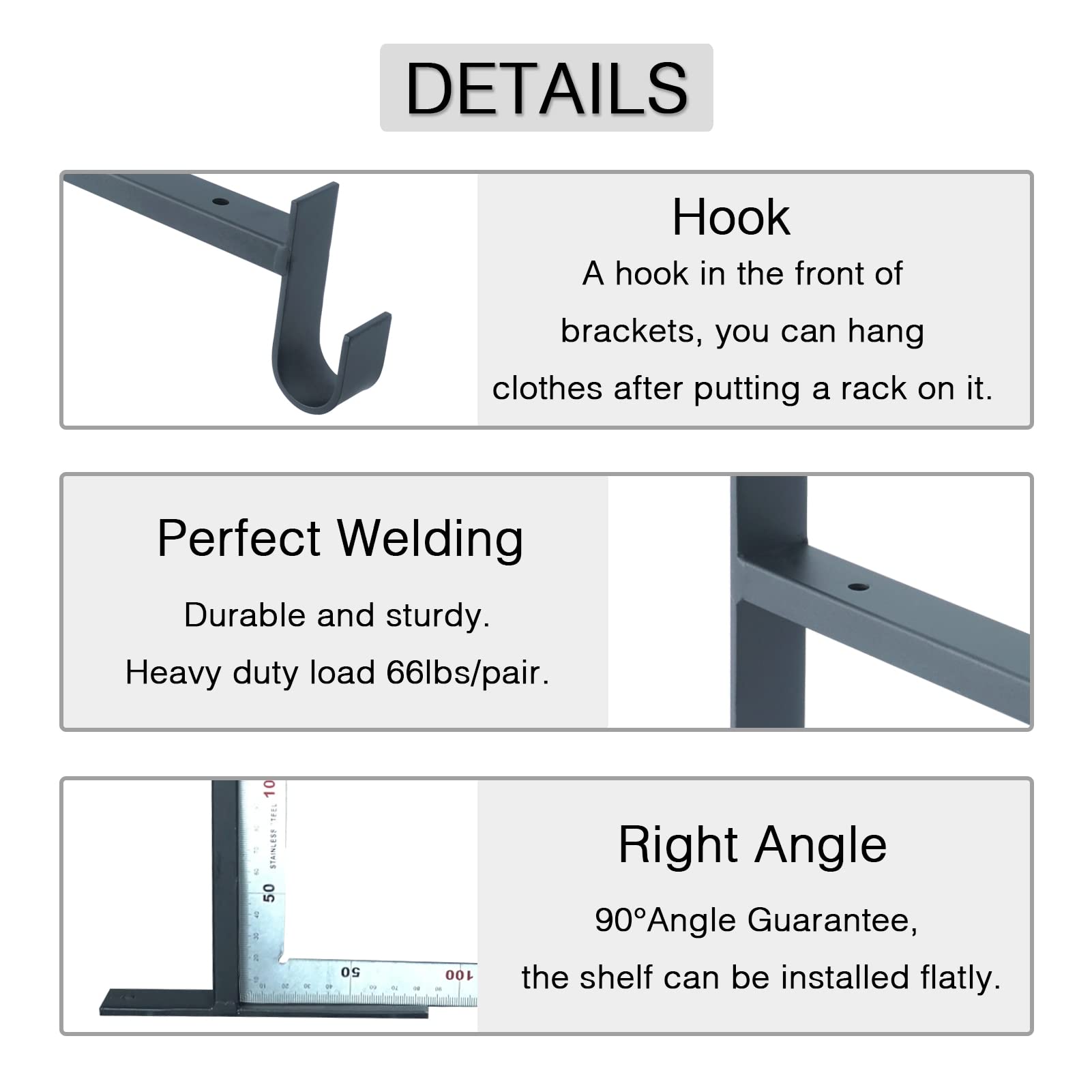 Ovov Shelf Bracket With Rod Holder 2 Pack Closet Shelf & Rod Brackets 12 Inch Black Heavy Duty Closet Rod Bracket