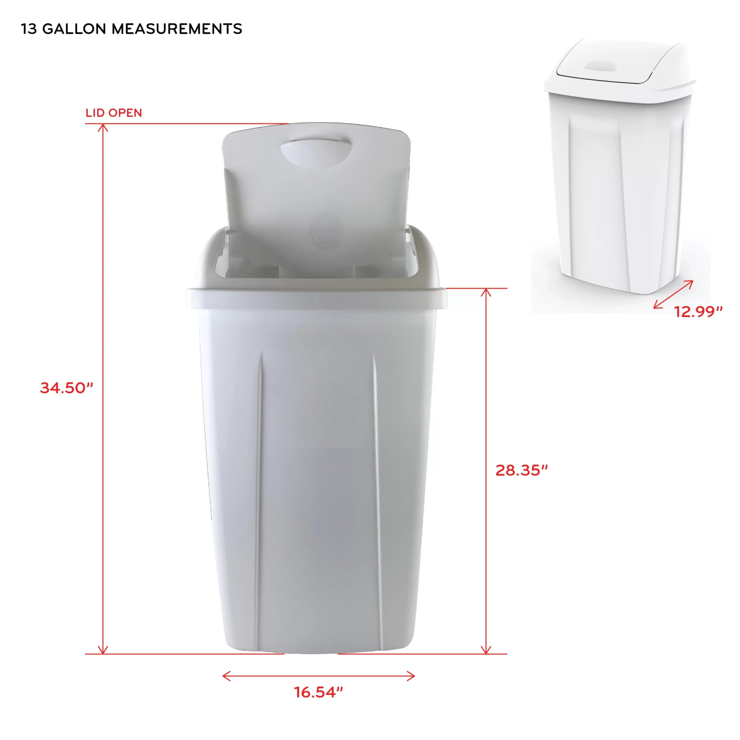 Cjlxl 13 Gallon Trash Can, Plastic Swing Top Kitchen Garbage Trash Can (White)