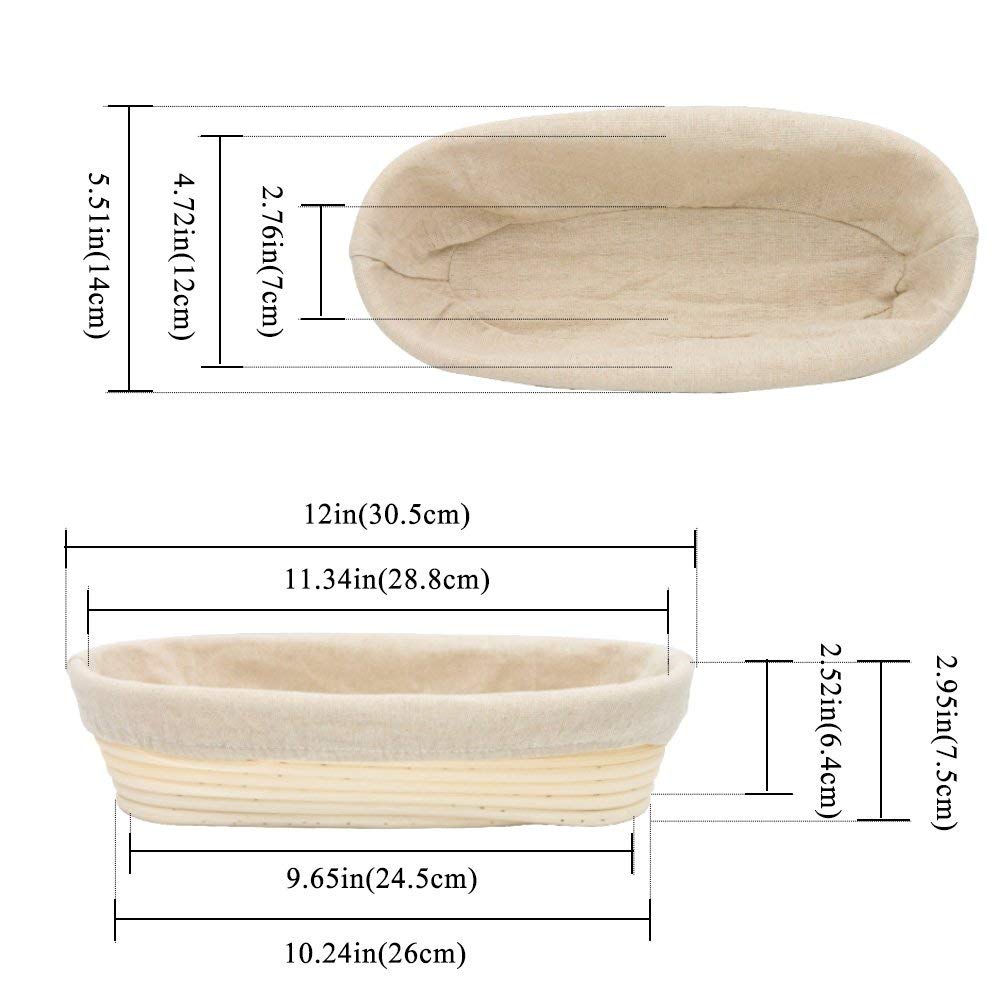 12 Inch Oval Long Banneton, Betterjonny Artisan Bread Proofing Basket +Liner Combo Set For Rising Dough