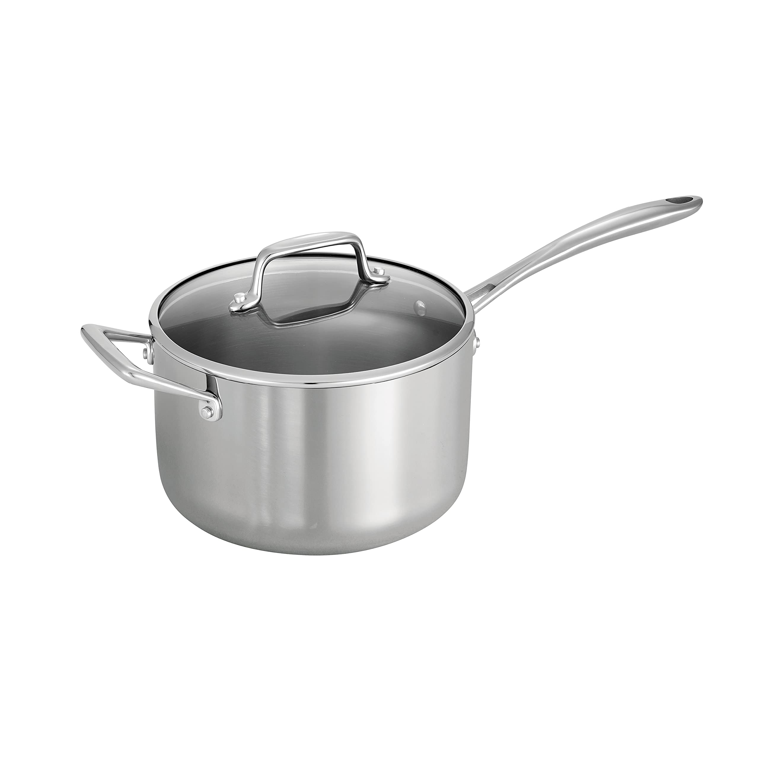 Tramontina Tri-Ply Clad Stainless Steel 4-Quart Sauce Pan with Glass Lid, Induction-Ready, Dishwasher-Safe, NSF-Certified, Made 