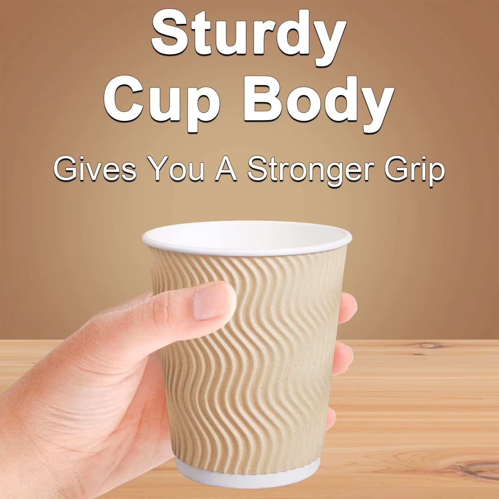 Hot Paper Cups_12 Oz Disposable Insulated Corrugated Sleeve Ripple Wall Paper Cup 100 Pcs,12Oz Cups For Drink,Hot Coffee Cups (B