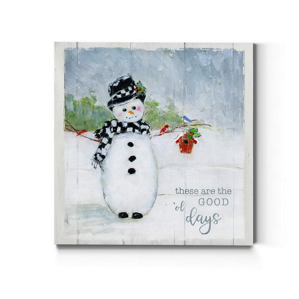 Renditions Gallery Good Ol Days Snowman Wall Art, Cute Christmas & Winter Artwork, Festive Faux Wood Background, Premium Gallery