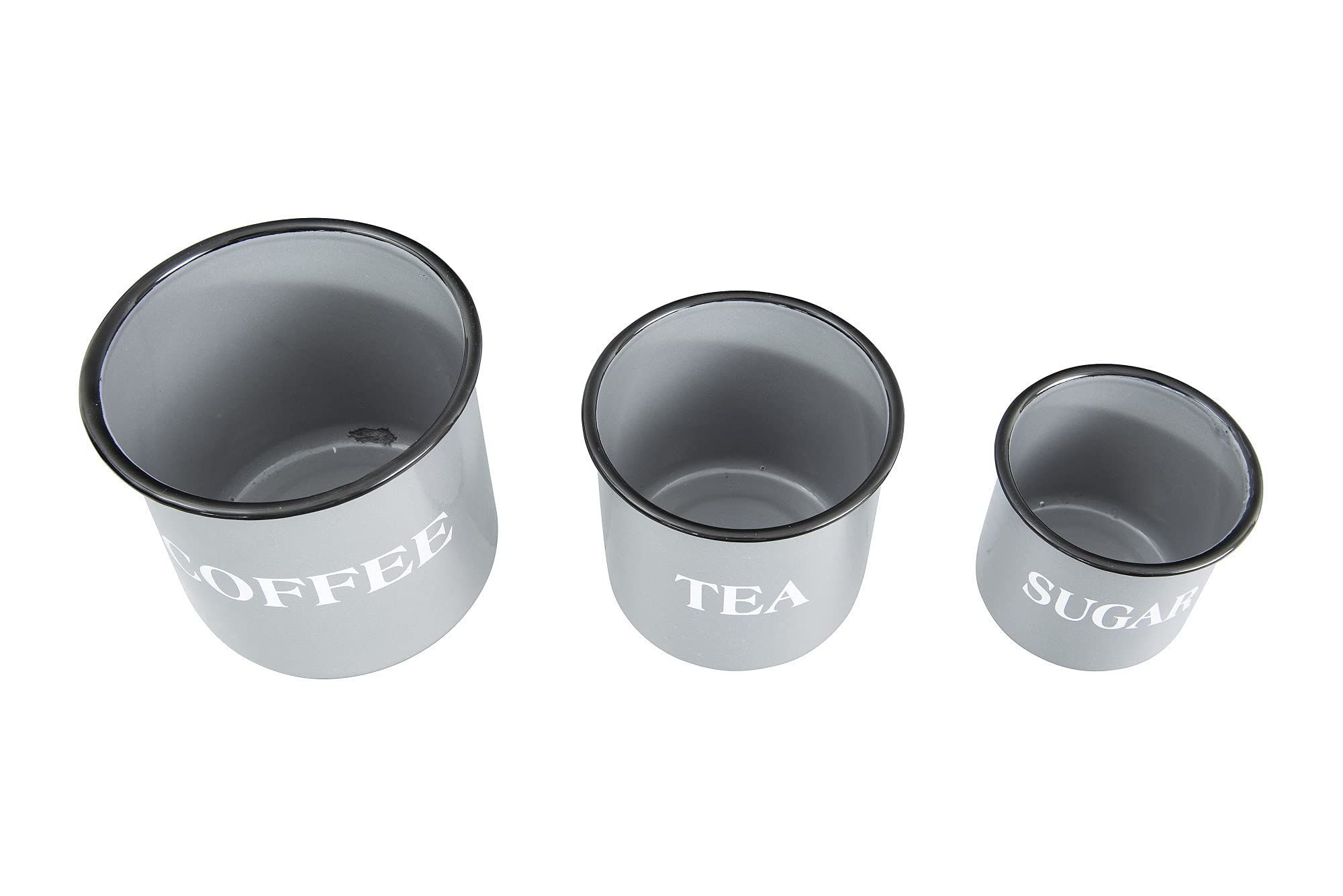 Creative Co-Op Metal Containers With Lids, ''Coffee'', ''Tea'', ''Sugar'' (Set Of 3 Sizes/Designs),Grey