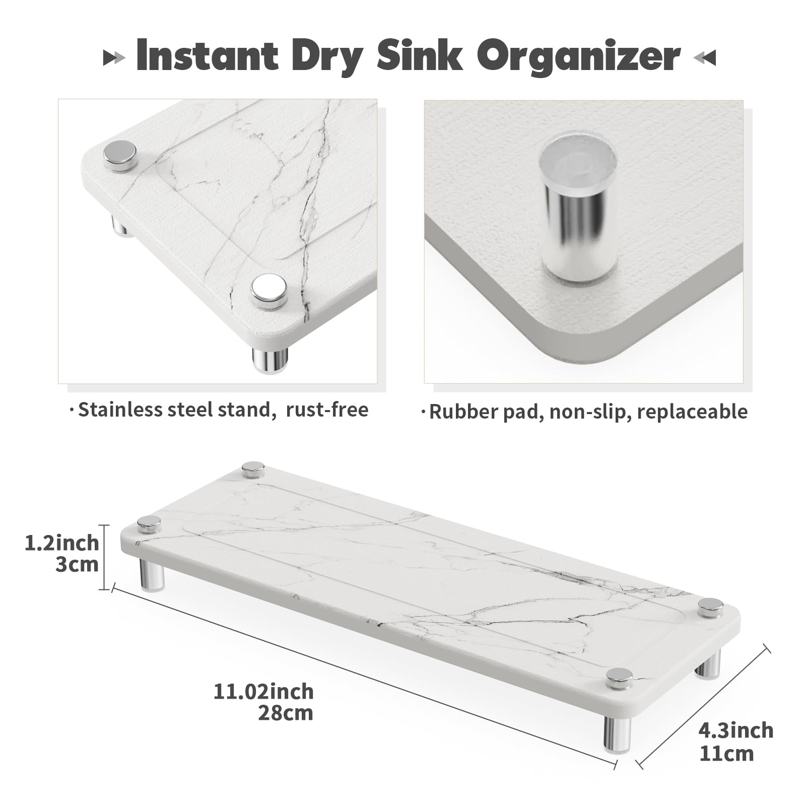 Johamoo Stone Drying Tray, Water Absorbing Stone Tray For Sink, Bathroom Diatomaceous Earth Fast Drying Stone Sink Tray Caddy, K