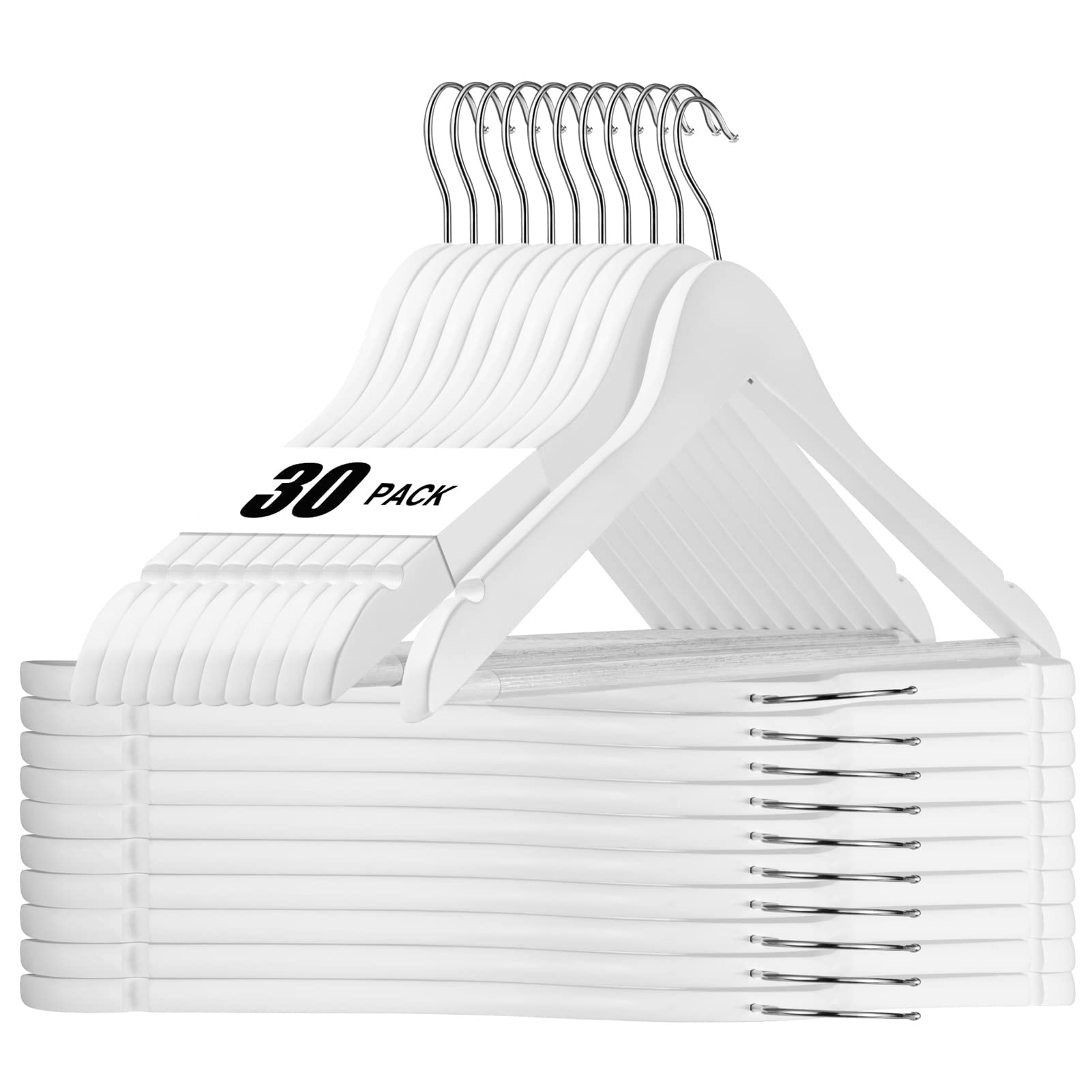 House Day White Wooden Hangers 30 Pack Wood Clothes Hangers Smooth Finish Wooden Coat Hangers For Closet Heavy Duty Hangers Soli