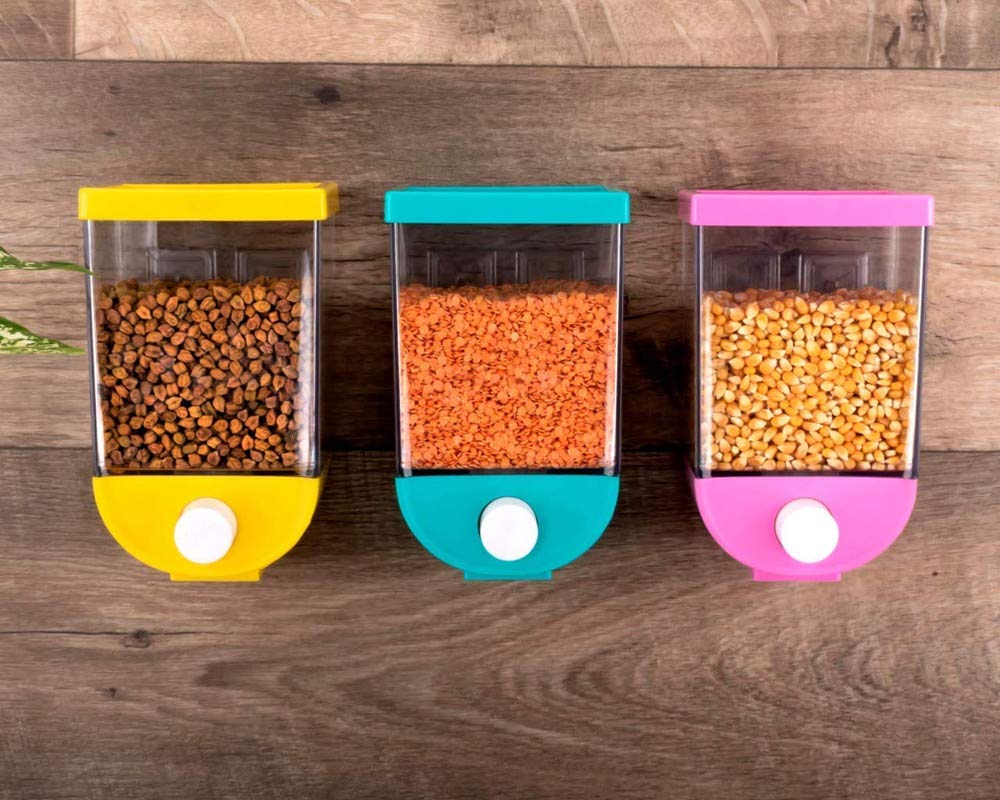 Om Sai | Push Button Wall Mount Container, Save Space On Kitchen Counter, Table, Drawer, Desk, Cupboard (Air Tight, Transparent,