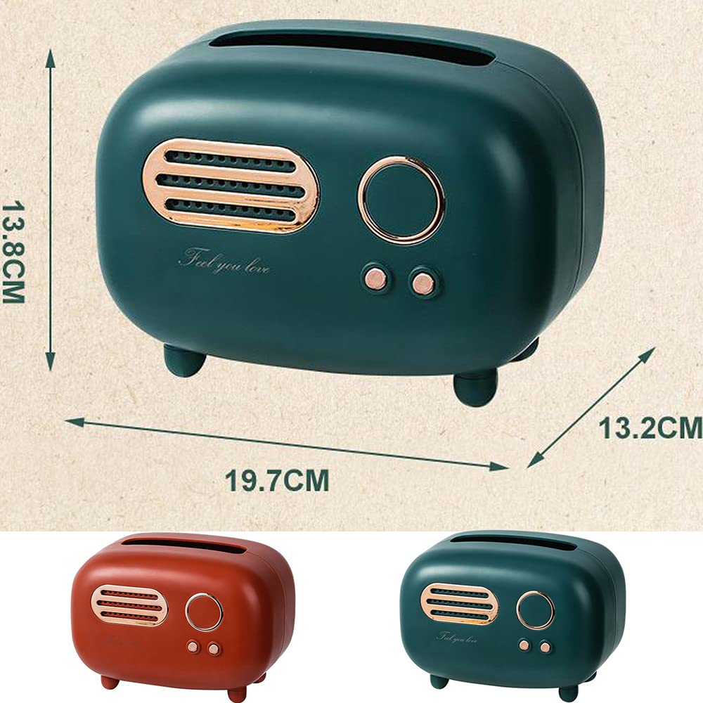 Retro Radio Model Tissue Box Cover Rectangular, Rectangular Retro Tissue Box Holder For Home Office (Green)