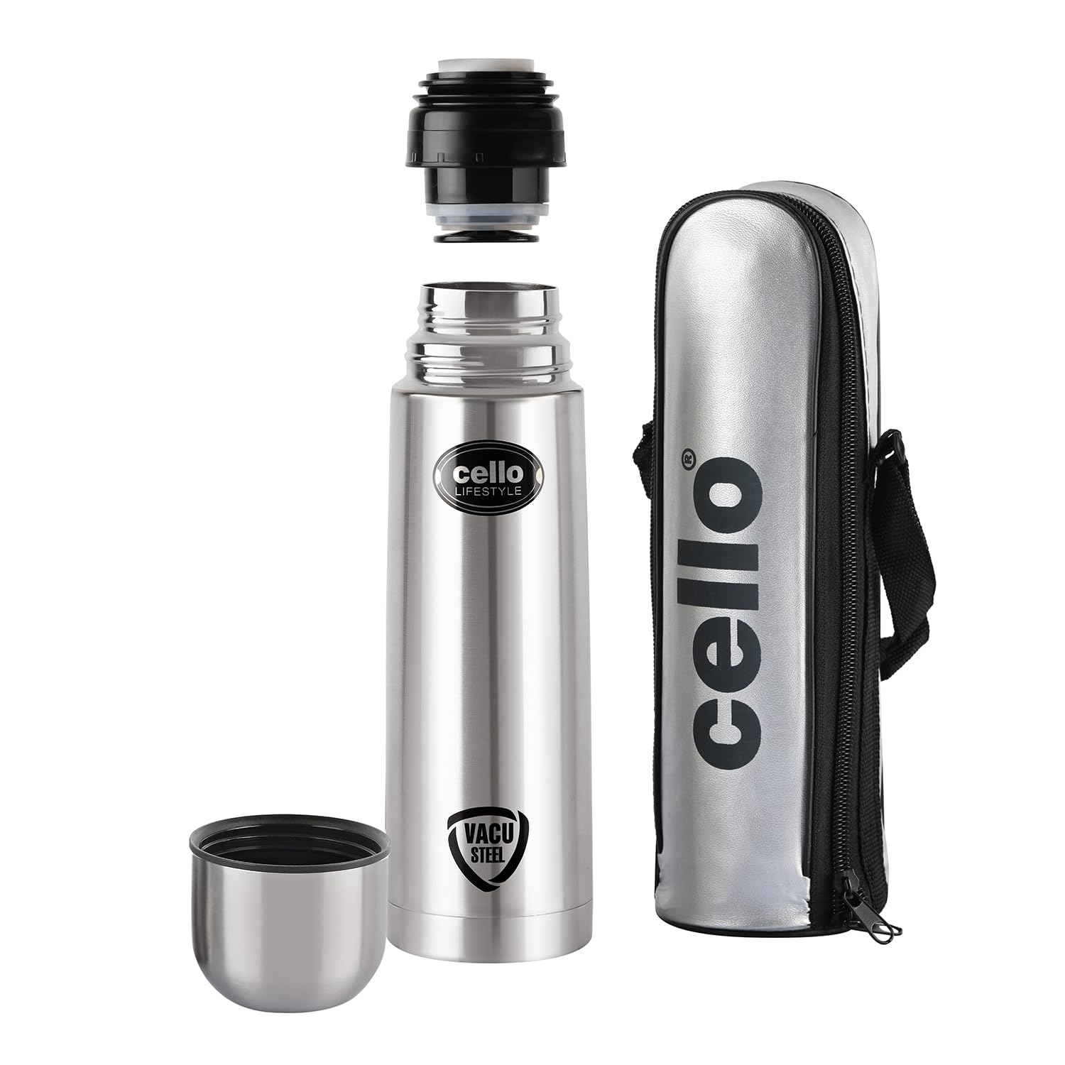 Cello Lifestyle Thermosteel Water Bottle, 500ml, Silver | 24 Hours Hot and Cold | Flask for Tea Coffee | Leak Proof & Push-Down