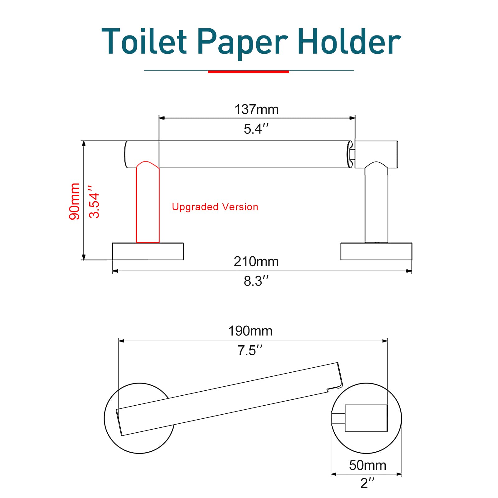 POKIM Black Toilet Paper Holder - Metal Bathroom Flexible Pivoting Tissue Handle on Wall Mounted  SUS 304 Stainless Steel Adjustable TP Large Mega Roll Holder for Wooden Cabinet Classic Matte