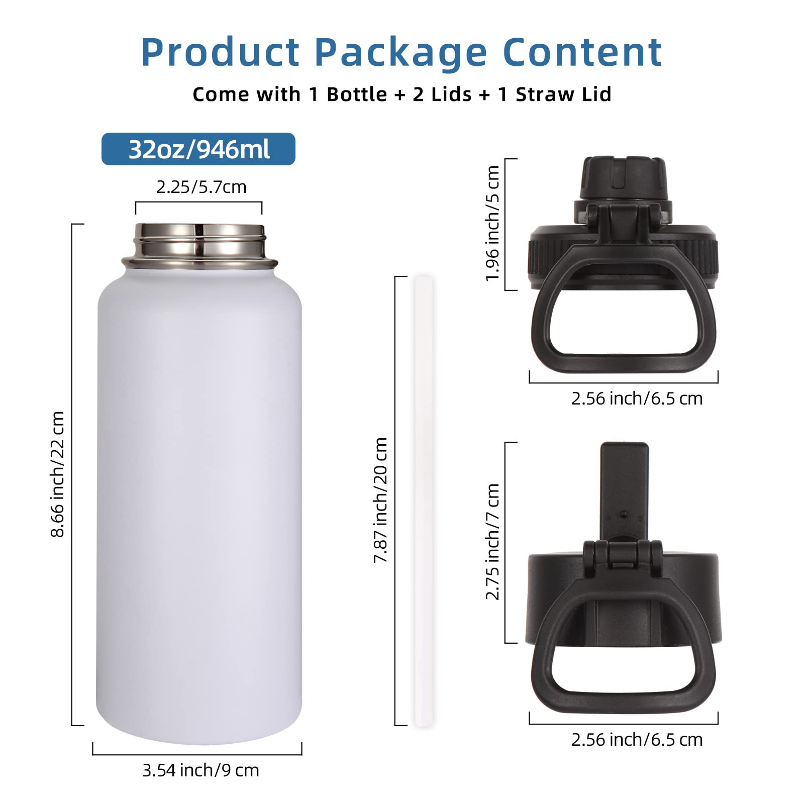 Volhoply 32 oz Insulated Water Bottles Bulk 4 Pack with Straw Lid & Spout Lid Stainless Steel Sports Water Bottle Double Wall Vacuum Thermos Leakproof Wide Mouth Metal Flask for Hiking Camping(Mix 4)