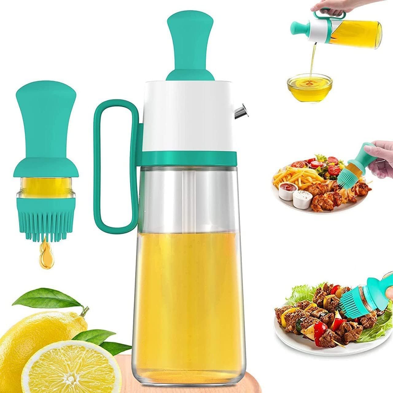 Nanzu 2 In 1 Glass Olive Oil Dispenser - Seasoning Container For Honey, Vinegar - Kitchen Bottle For Cooking, Frying, Baking, Bb
