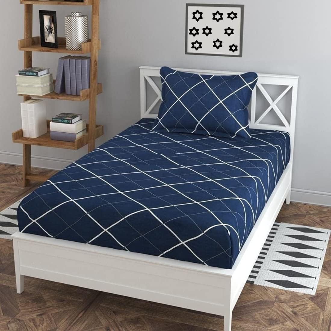 Rrc Polycotton Elastic Fitted Bedsheet For Single Bed 36X78 Inches With 1 Pillow Cover Soft And Durable Fabric