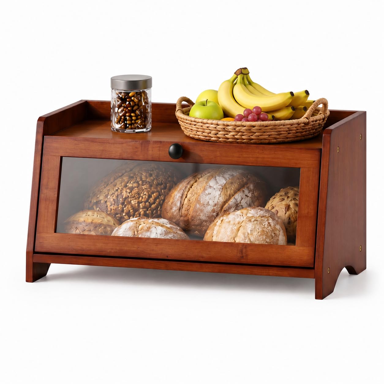 Plusinthebox Brown Bread Box for Kitchen Countertop, Large Capacity Wooden Bread Storage Container, Farmhouse Bread Keeper for H
