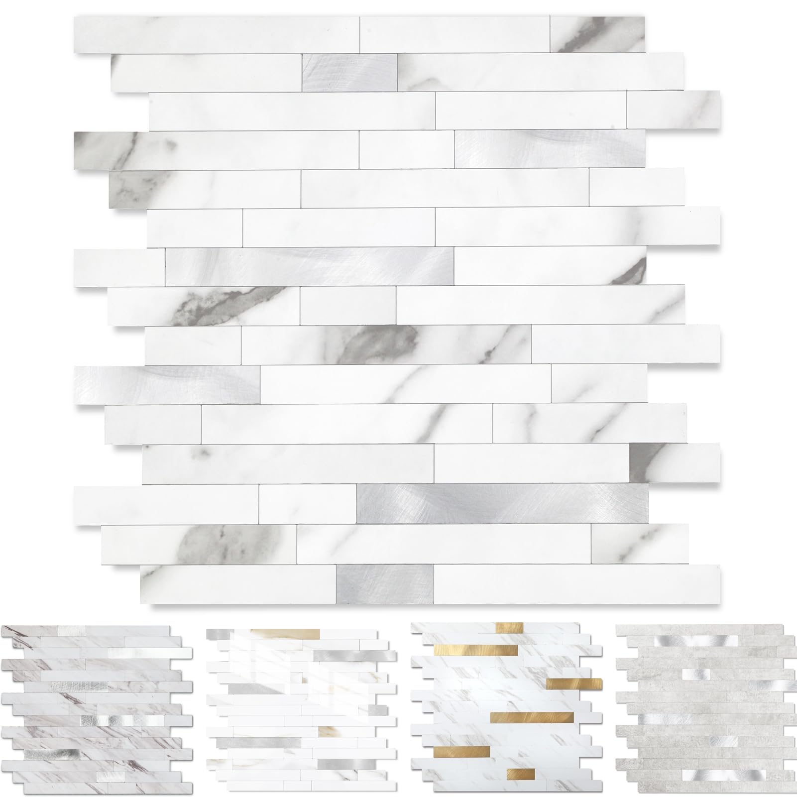 Yipscazo 5 Sheets Peel and Stick Stone Metal Tile Backsplash, Stick on Tiles for Backsplash Kitchen, Bathroom, Laundry Room, Cam