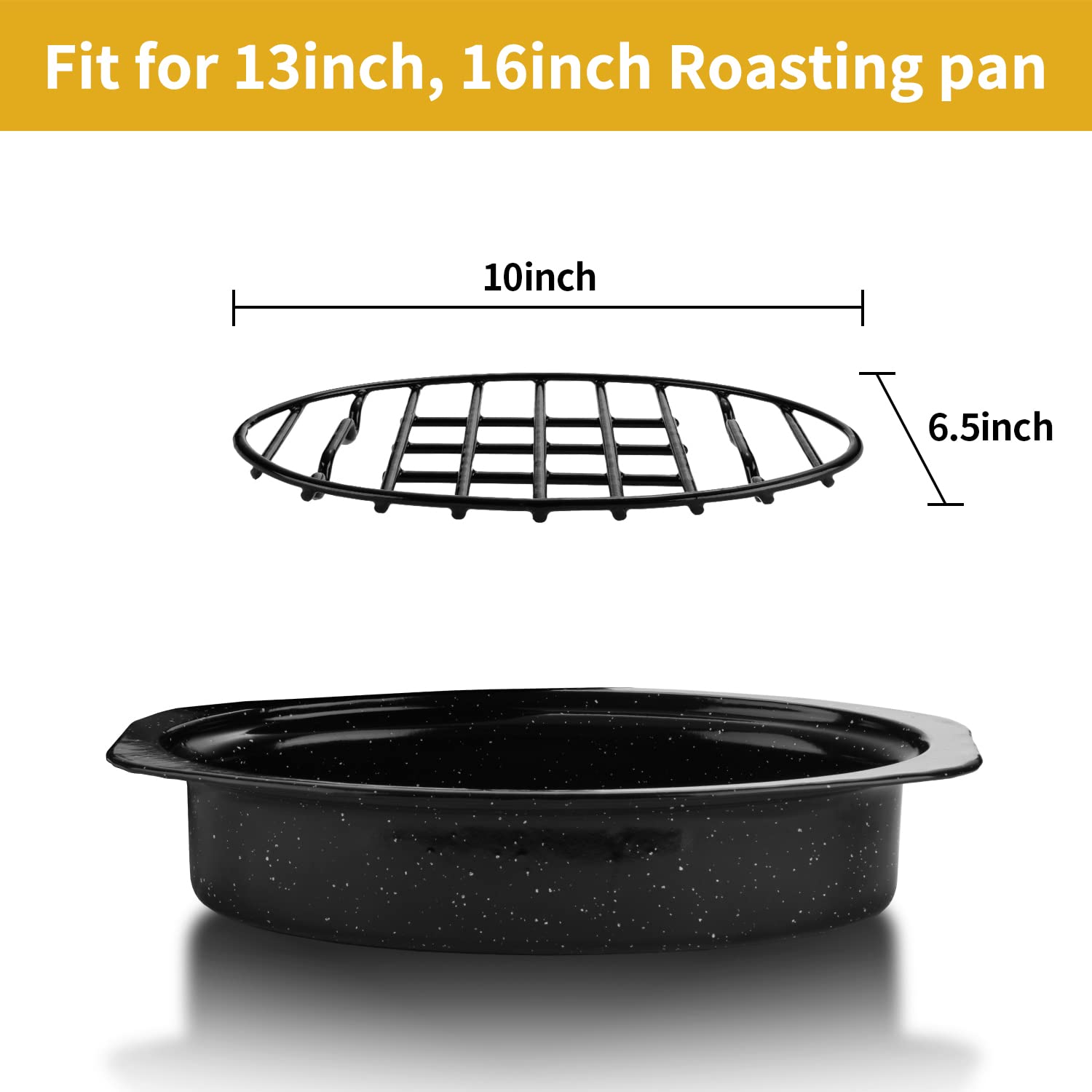 Dimeshy Roasting Rack, Black With Integrated Feet, Enamel Finished, Nonstick, Fit For 13 Inches Oval Roasting Pan, Safety, Dishw