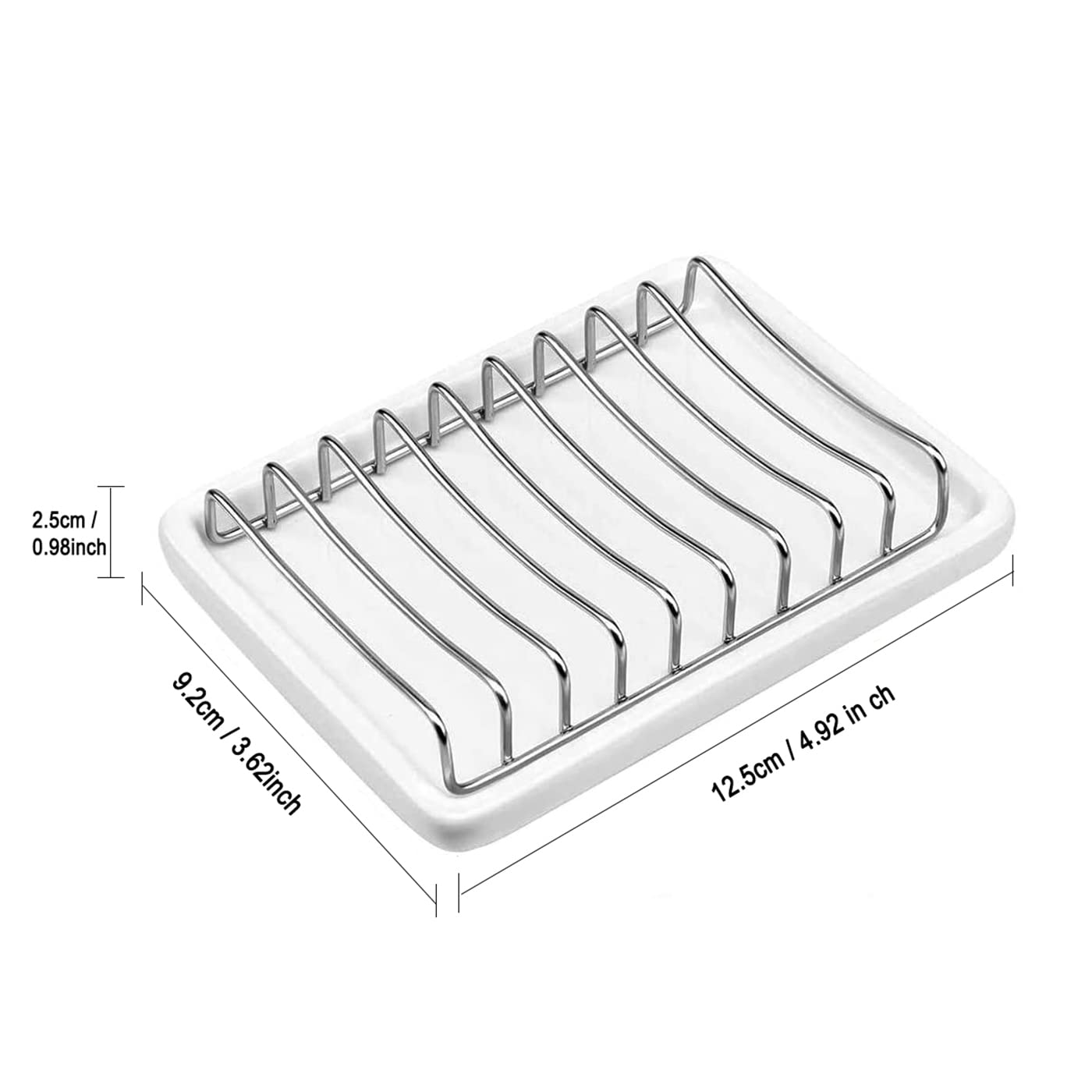 Bolagar Ceramic Soap Dish With Stainless Steel Drain Tray Self Draining Soap Holder Sponge Holder Soap Dishes For Shower, Bathro