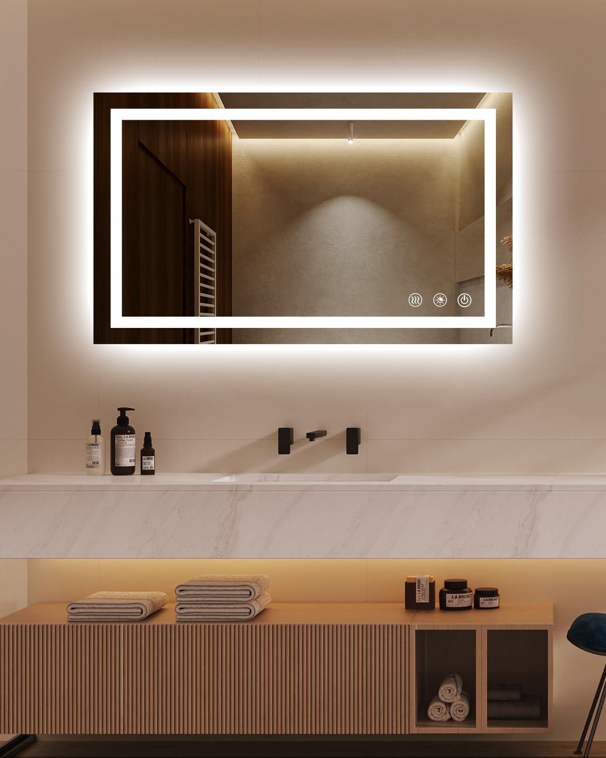 Oneup 40''X24'' Bathroom Mirror With Lights,Front Lighted Bathroom Mirrors For Wall,Anti-Fog Smart Vanity Mirror,Touch Button An