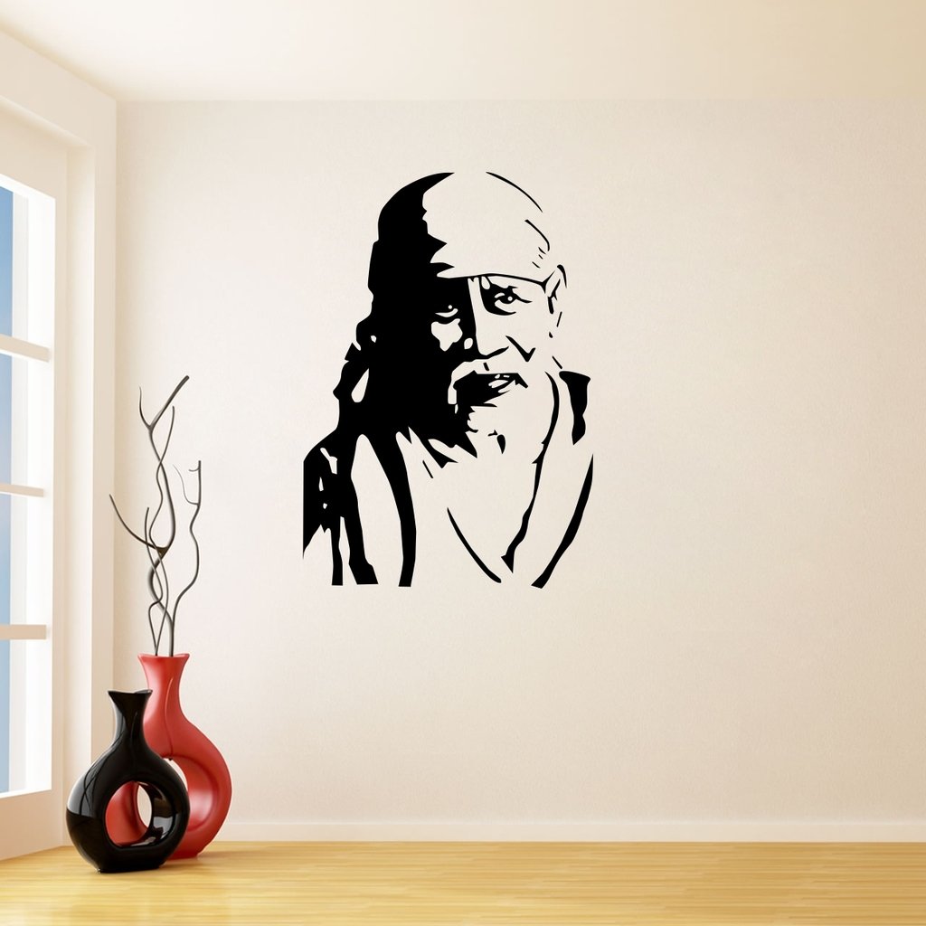DECOR Kafe SAI Baba Decal Style Wall Stickers (PVC Vinyl, 56 cm 80 cm)