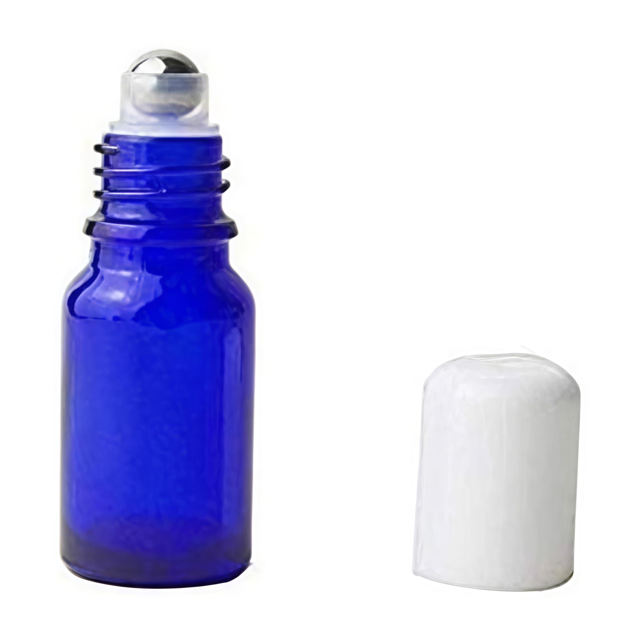 3PCS Empty Blue Glass Rollon Bottles with Stainless Steel Roller Balls and White Cap for Essential Oil Perfumes Lip Balms Attar