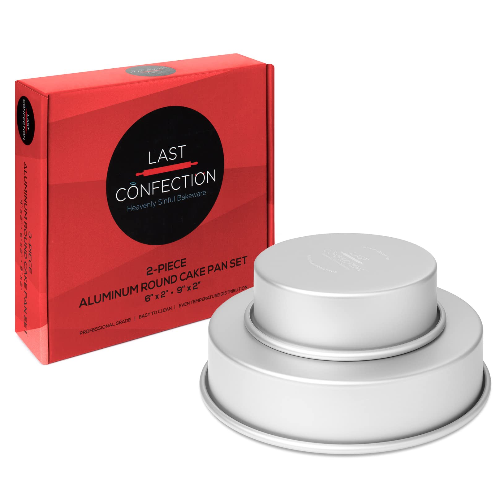 Last Confection 2-Piece Round Cake Pan Set - Includes 6'' And 9'' Aluminum Pans - 2'' Deep