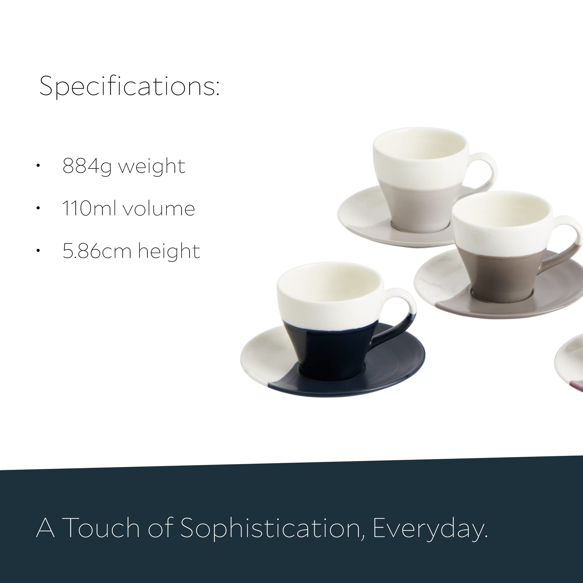 Royal Doulton Coffee Studio Espresso Set of 4 Cup & Saucers  4 Count (Pack of 1)  Mixed  3.7Fl oz