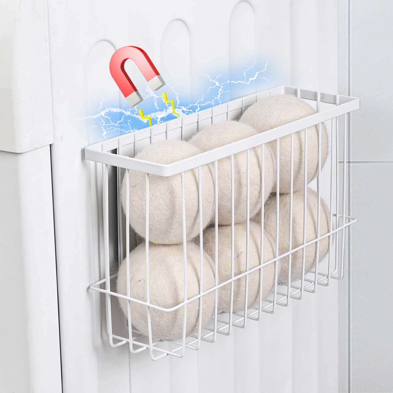 VEGEVIGI Magnetic Dryer Ball Holder, Lint Bin For Laundry Room, Wool Dryer Ball Storage Container Organizer, Metal Magnetic Laun