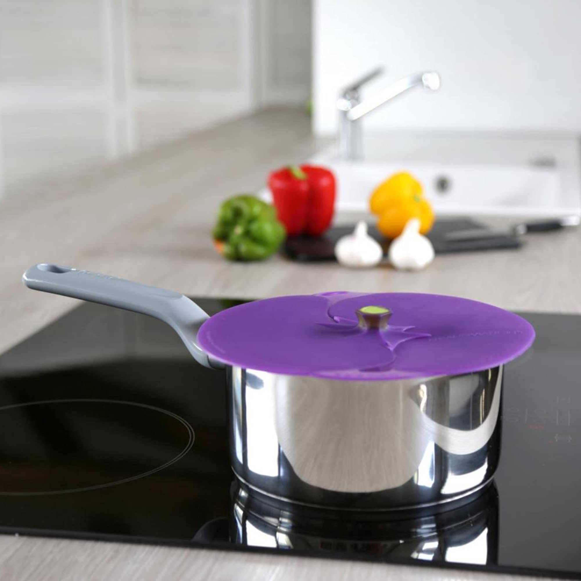 Charles Viancin - Eggplant Silicone Lid For Food Storage And Cooking - 8''/20Cm - Airtight Seal On Any Smooth Rim Surface - Bpa-