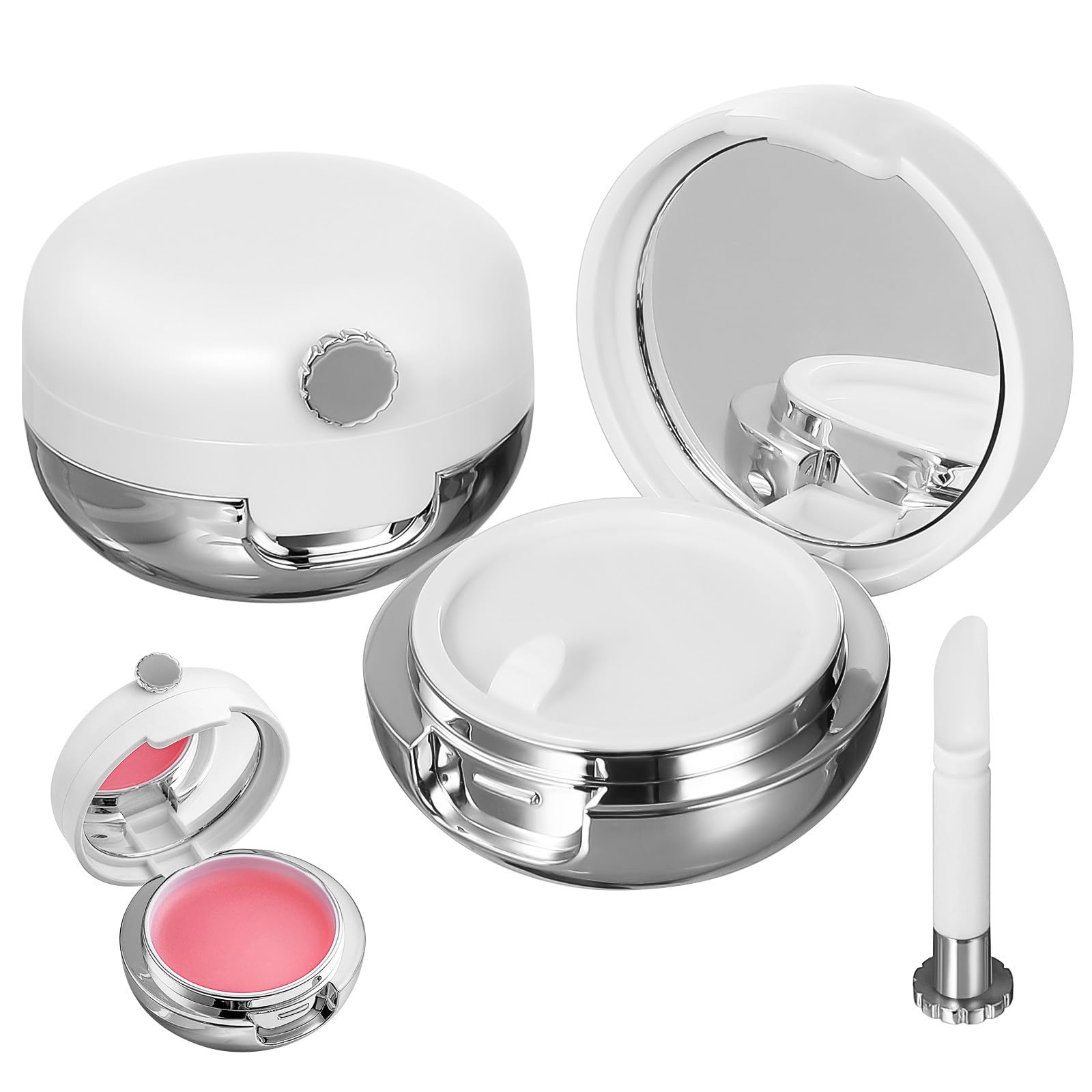 Beaupretty 2Pcs Empty Lips Balm Jars Plastic Lip Mask Holders with Silicone Lip Brush and Mirror Lid Face Cream Containers