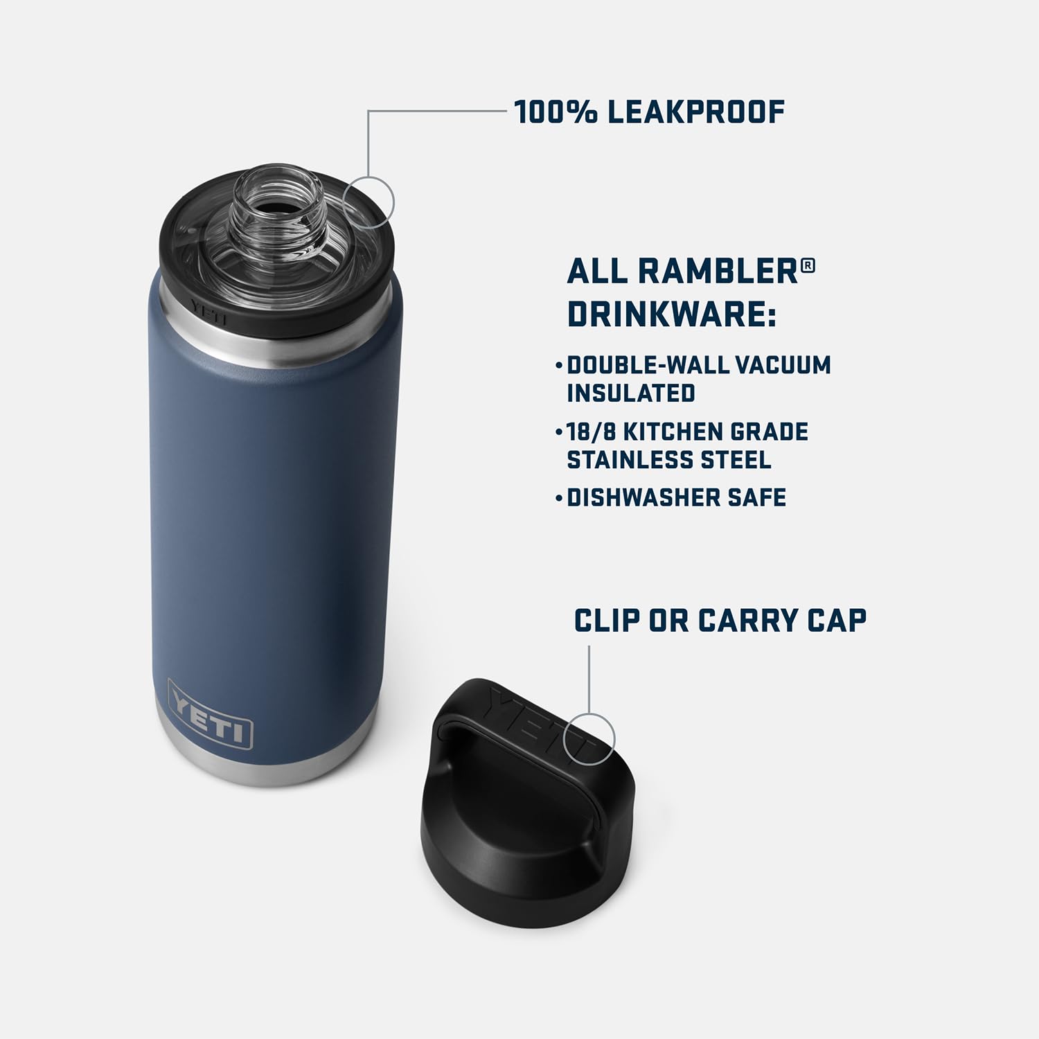 YETI Rambler 26 oz Bottle, Leakproof, Vacuum Insulated, Stainless Steel with Chug Cap, Graphite