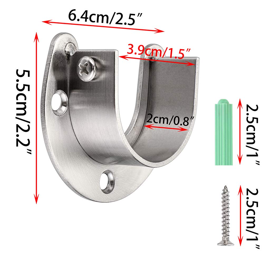 OwnMy 4 Packs Closet Rod End Supports 1-1/2'' Diameter  U Shaped Stainless Steel Closet Pole Sockets Flange Rod Holder for Closet Wardrobe Shower Curtain (Silver Tone)