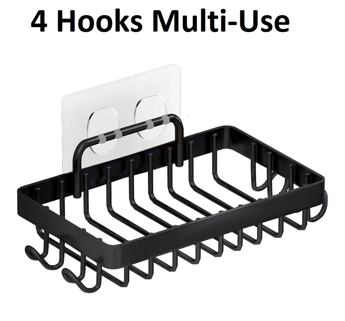 Soap Dish Soap Holder With Hooks For Shower, Rust Proof 304 Stainless Steel, Adhesive No Drilling, Black