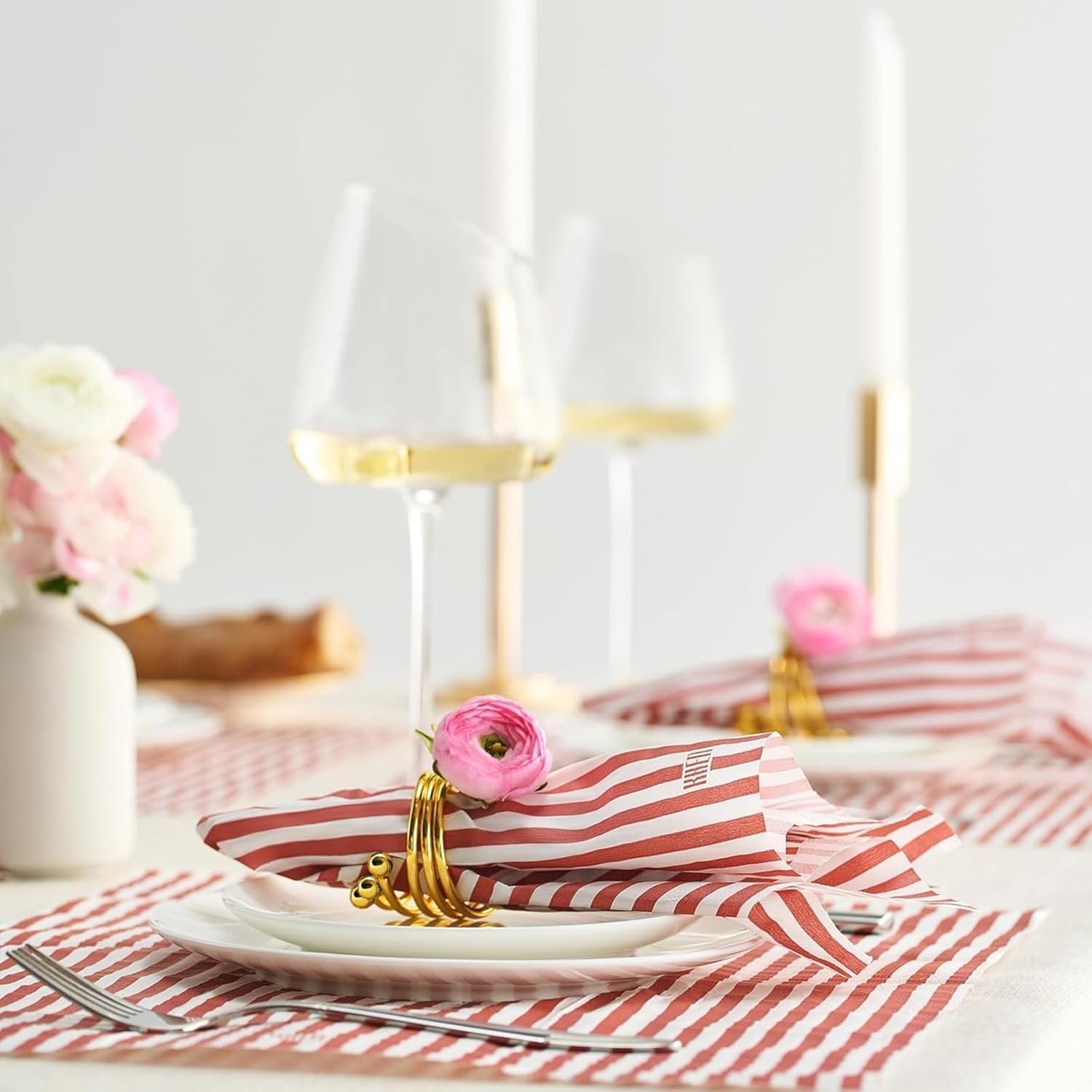 Tonal Striped Disposable Napkin Set in Stripe Red, 50 Pieces