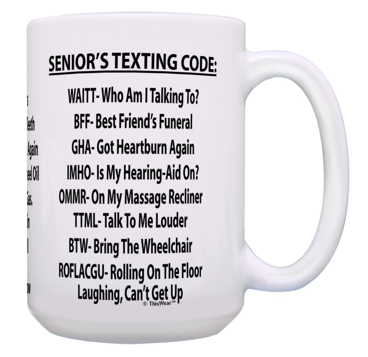 Thiswear Funny 65Th Birthday Gifts Senior'S Texting Code Funny Senior Citizen Gifts For Dad Or Mom 15Oz Ceramic Coffee Mug Tea C