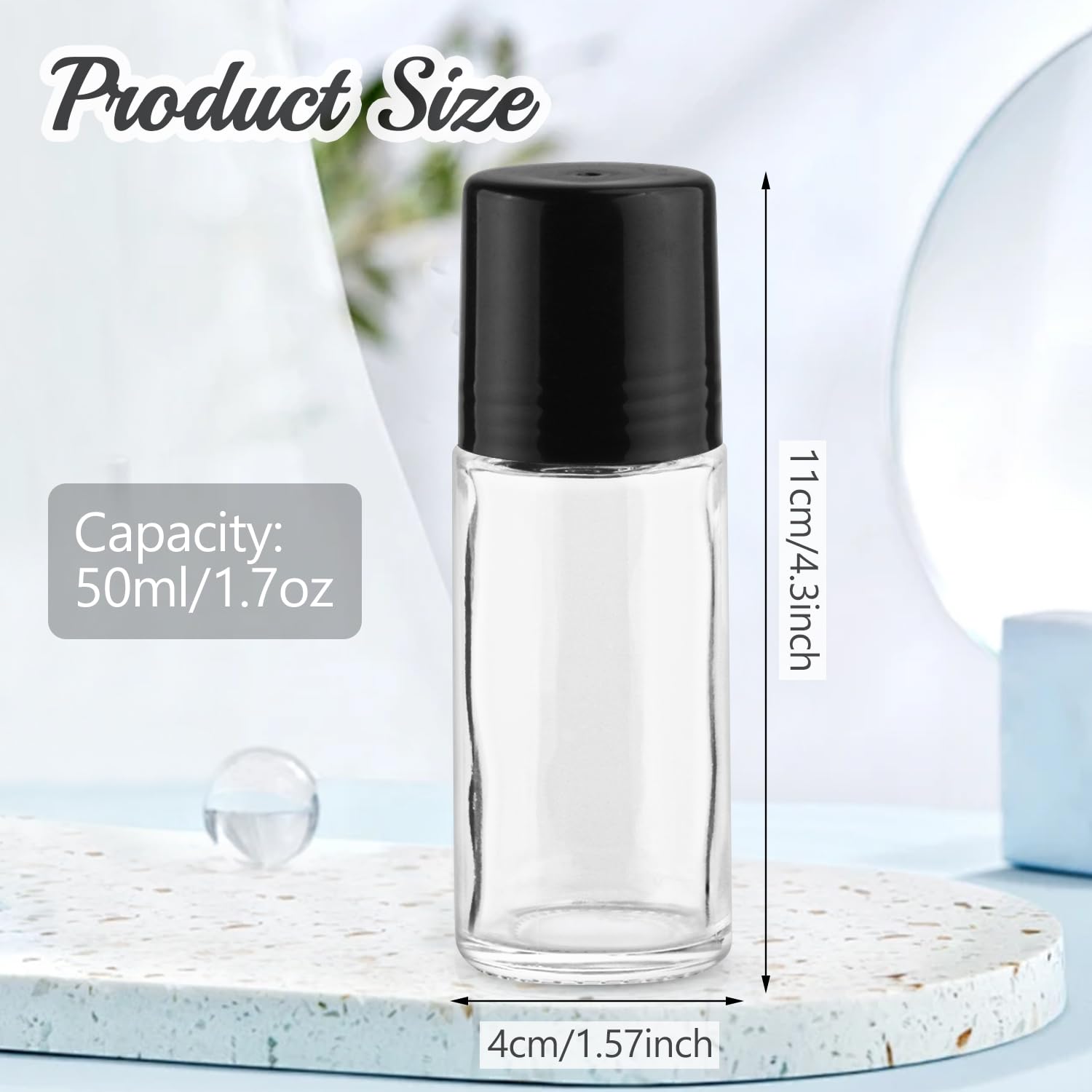 Mirrline 10 Pcs 50ml/1.7oz Roller Bottle Refillable Glass Roll On Bottles with Plastic Roller Balls & Lids for DIY Deodorant Ess
