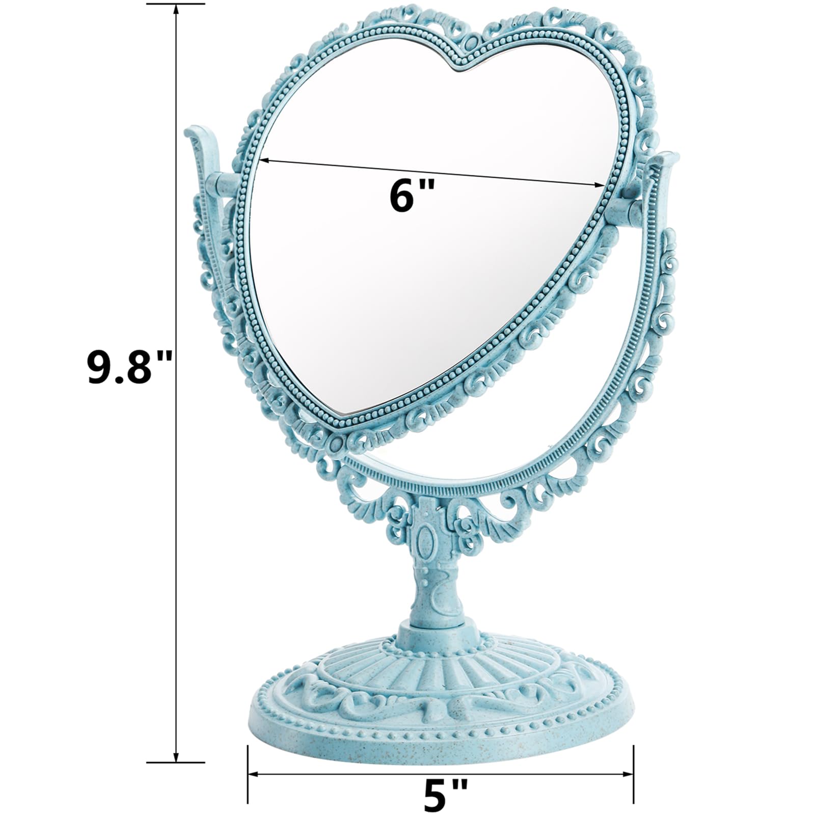 Deayou 4 Pack Heart Shaped Cosmetic Mirror, Vintage Vanity Tabletop Mirror With Double Sided, Rotatable Dresser Mirror With Stan