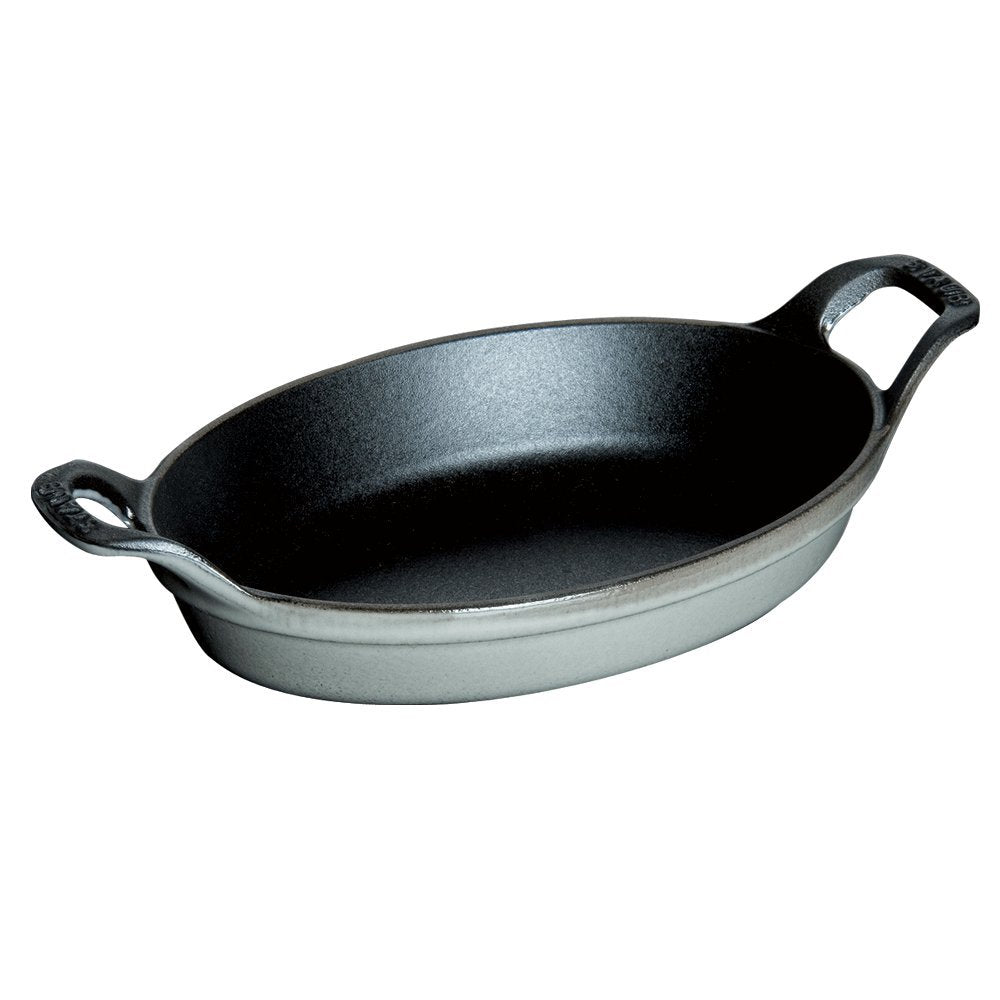 Staub Cast Iron 5.5inch x 3.8inch Mini Oval Gratin Baking Dish  Graphite Grey, Made in France