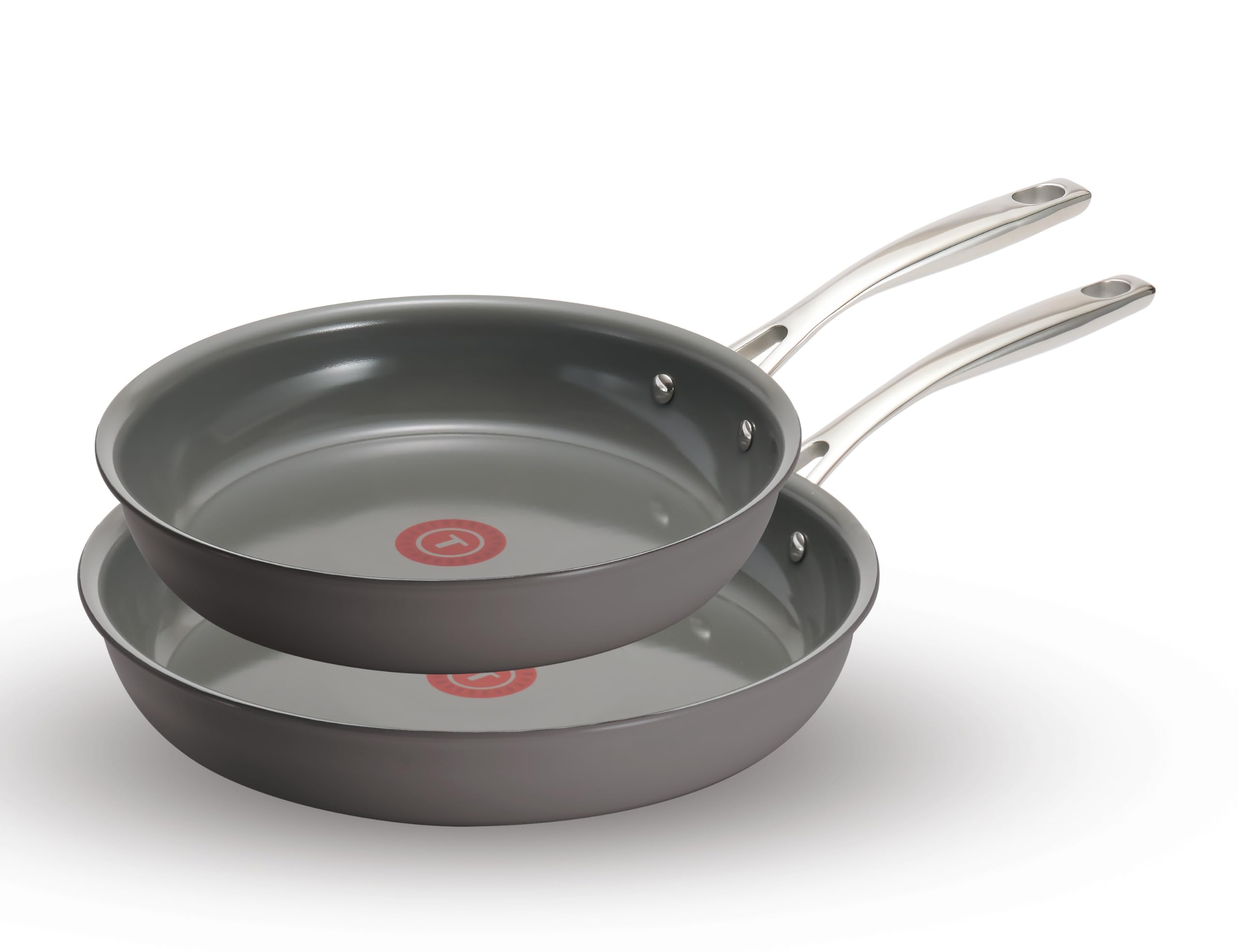T-fal Ceramic Non-Stick Induction, 10.5 and 12 Inch 2 piece Frypan Set, Stone Grey