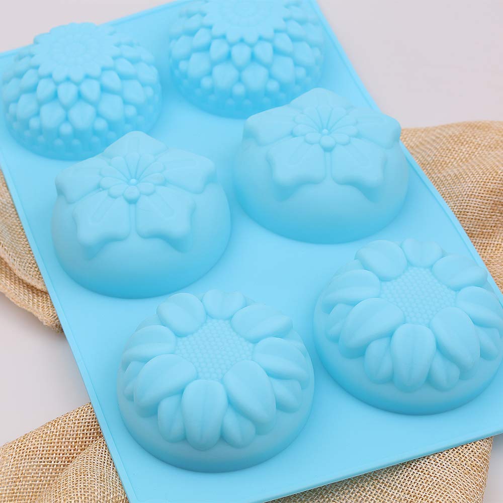 Homedge 6-Cavity Silicone Flowers Shaped Mold, Set Of 3Pcs Non Stick Silicone Mixed Sunflowers, Daisy Mold For Candy Chocolate J