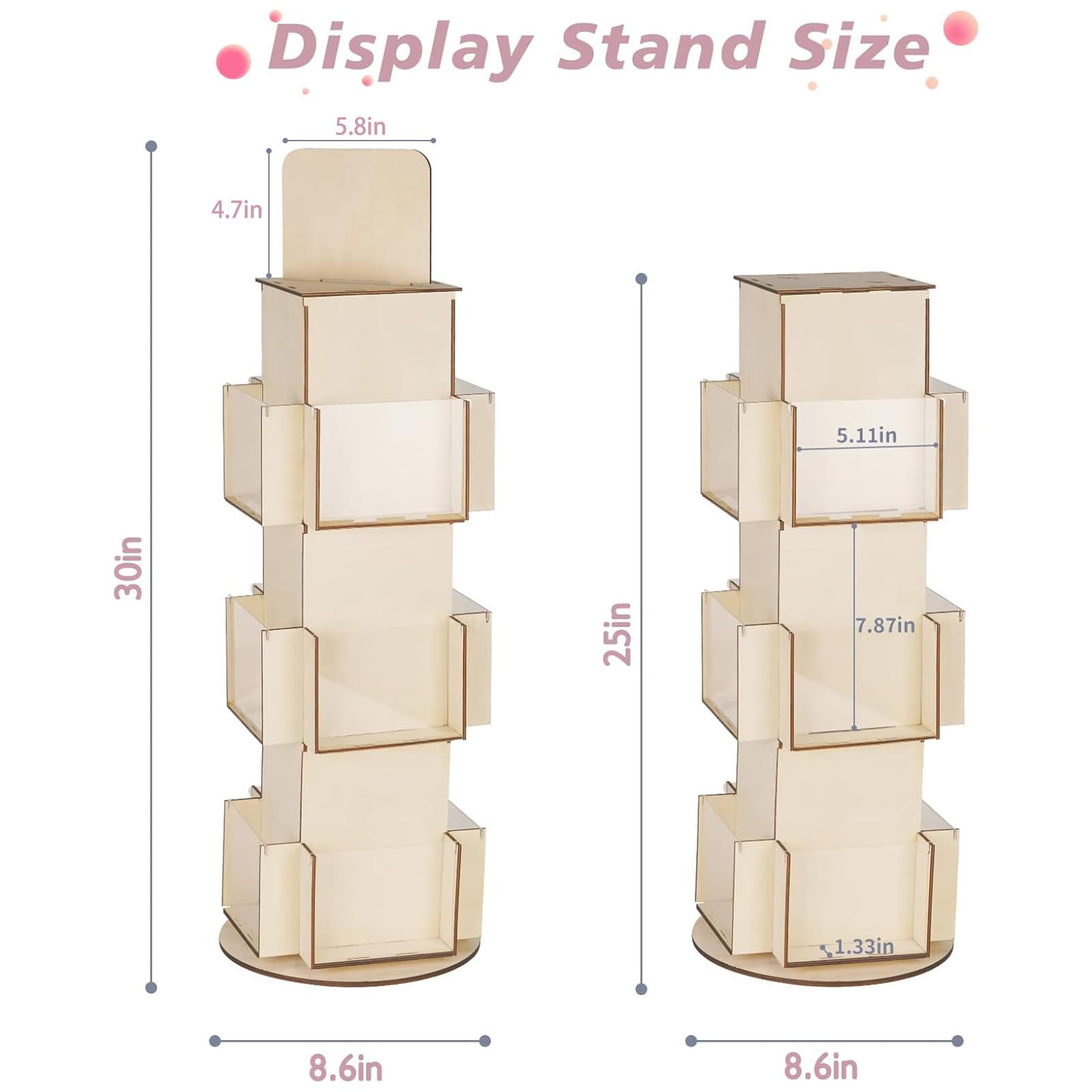 Natheeph Rotating Wooden Display Rack with Two Card Sticker for Greeting Card Vendor Coffee Bag 3 Tier Tabletop Display Stand